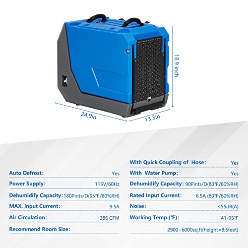 GARVEE 180 Pints Commercial Dehumidifier with Auto Defrost & Drain Pump - Powerful Moisture Removal for Basements, Warehouses, and Large Spaces