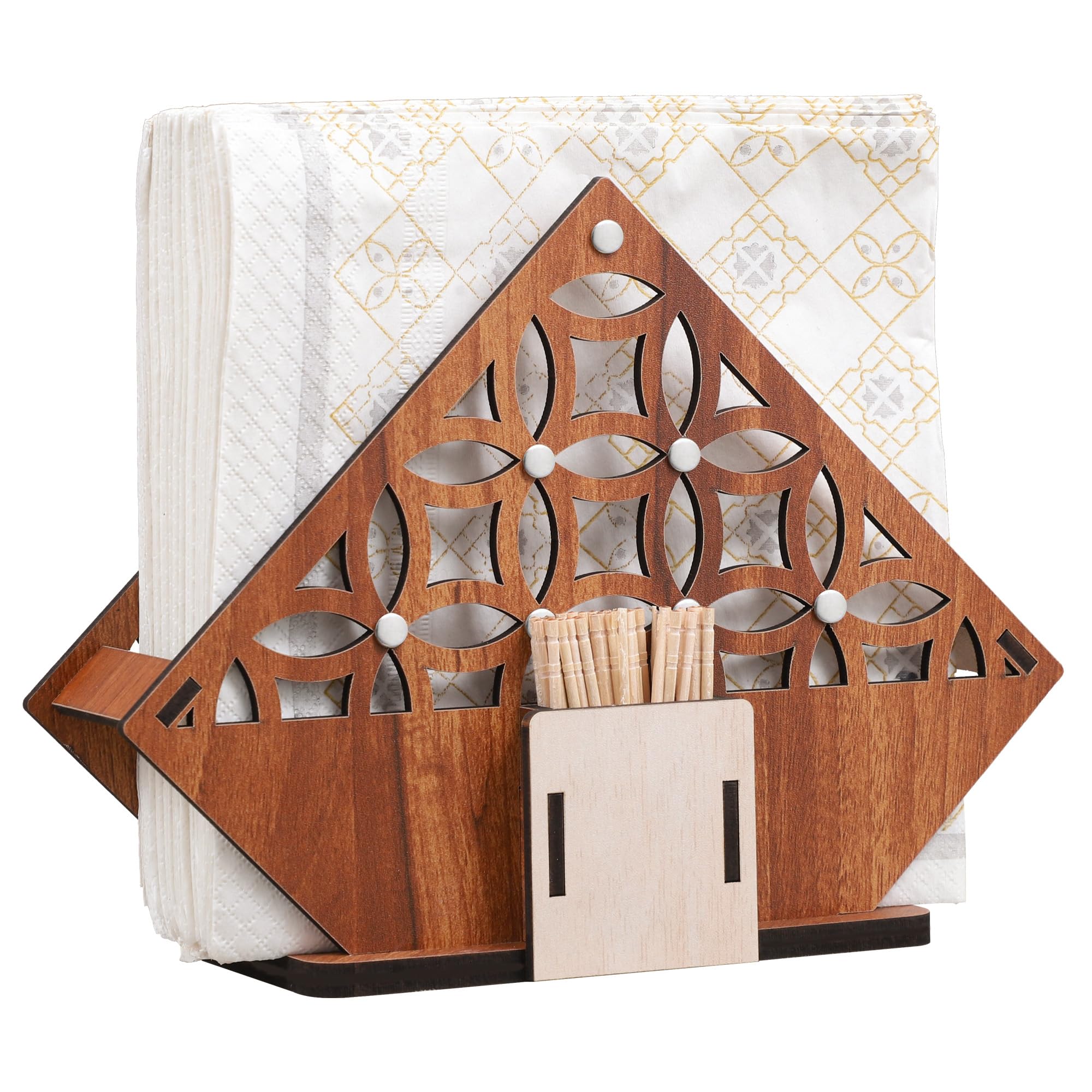 Modern Wooden Tissue Paper Holder with Steel Rivets - Stylish Home & Kitchen Decor for Dining Table, Restaurant, Cafe | Includes Tissue Paper Pack (Perfect for Living Room, Office, Bathroom)