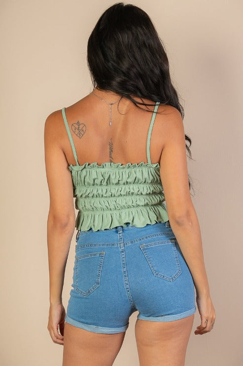 Trendy Tiered Shirred Body Crop Top for Women | Summer Fashion & Casual Outfit Essential | Perfect for Beach, Parties & Everyday Wear