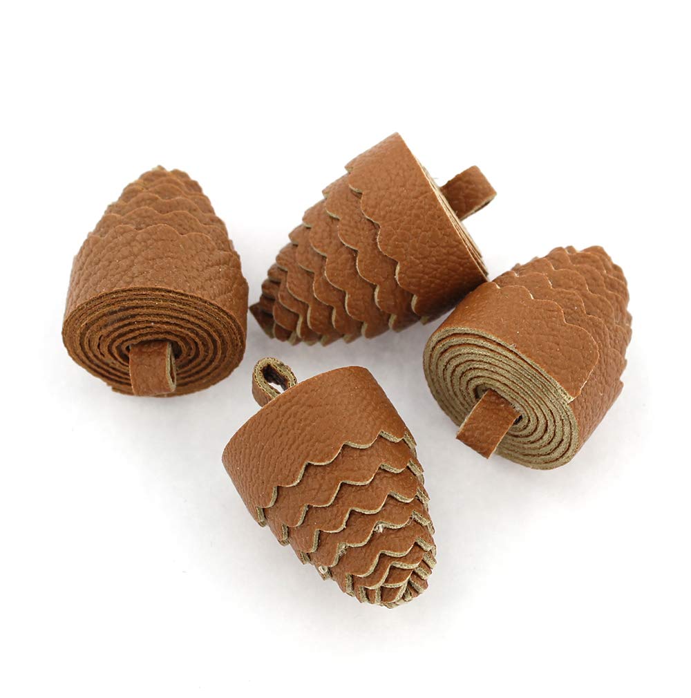 4 Pack Chocolate Brown Faux Leather Pinecone Tassels for Home Decor, Christmas Tree Ornaments, Gift Wrapping & DIY Crafts - Z691