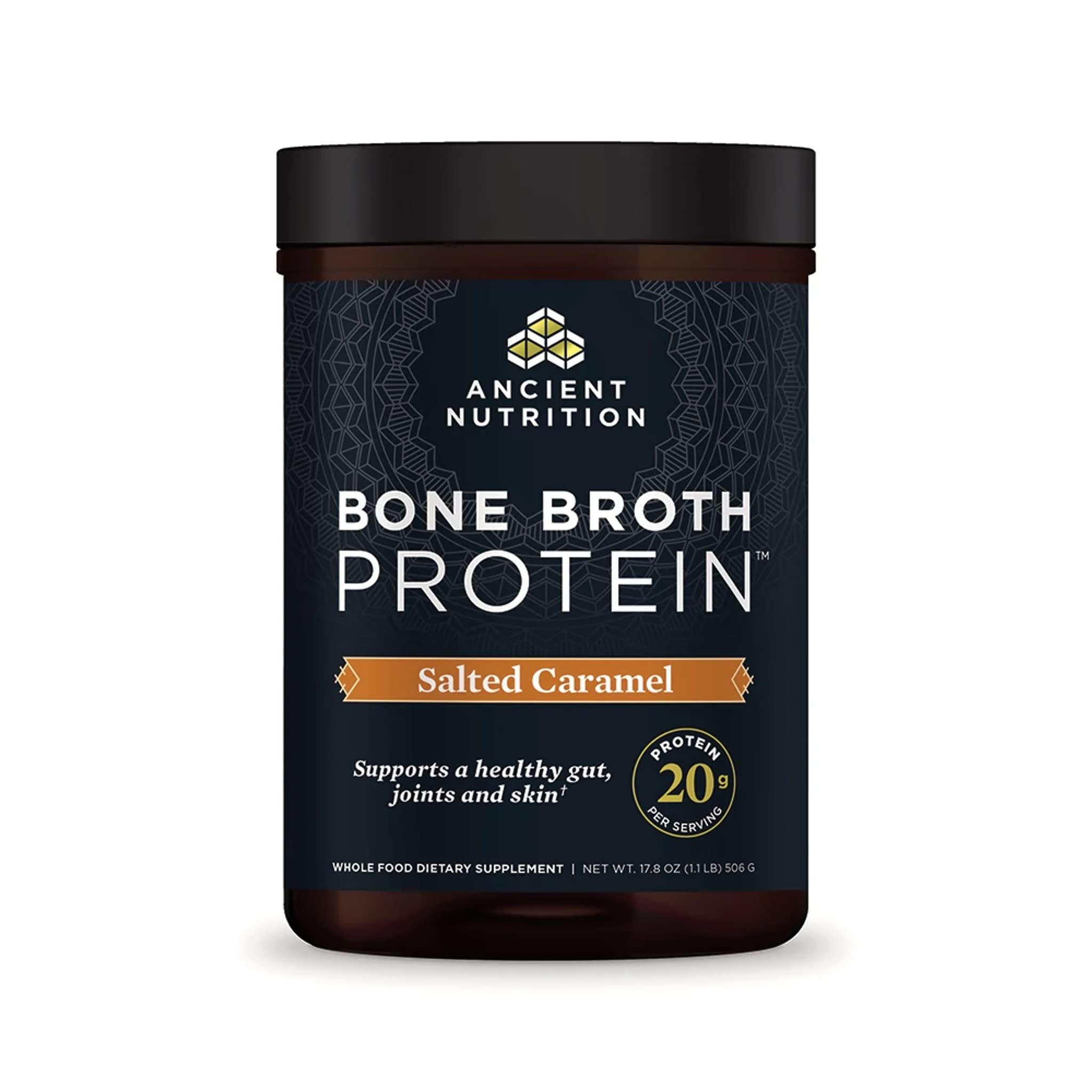 Ancient Nutrition Bone Broth Protein Powder - Salted Caramel Flavor, 19g Grass-Fed Beef Protein per Serving | Supports Gut Health, Joints & Skin | Gluten Free, Paleo & Keto Friendly (20 Servings) - Perfect for Post-Workout Recovery & Healthy Lifestyle