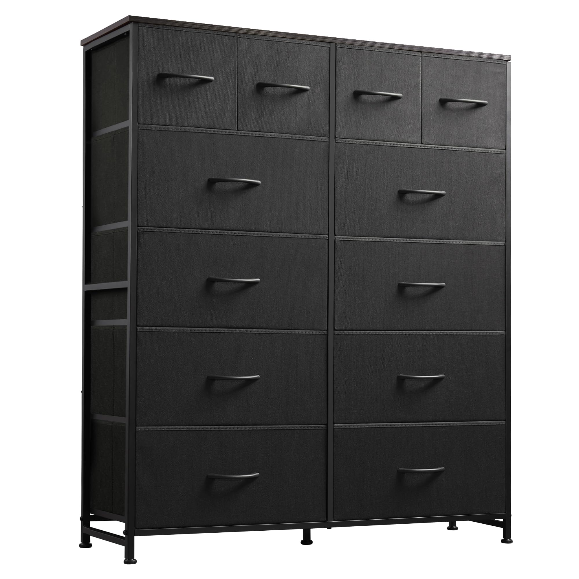 WLIVE 12-Drawer Tall Dresser for Bedroom - Fabric Storage Chest with Steel Frame & Wood Top in Charcoal Black - Perfect for Bedroom Organization, Closet Storage & Home Decor