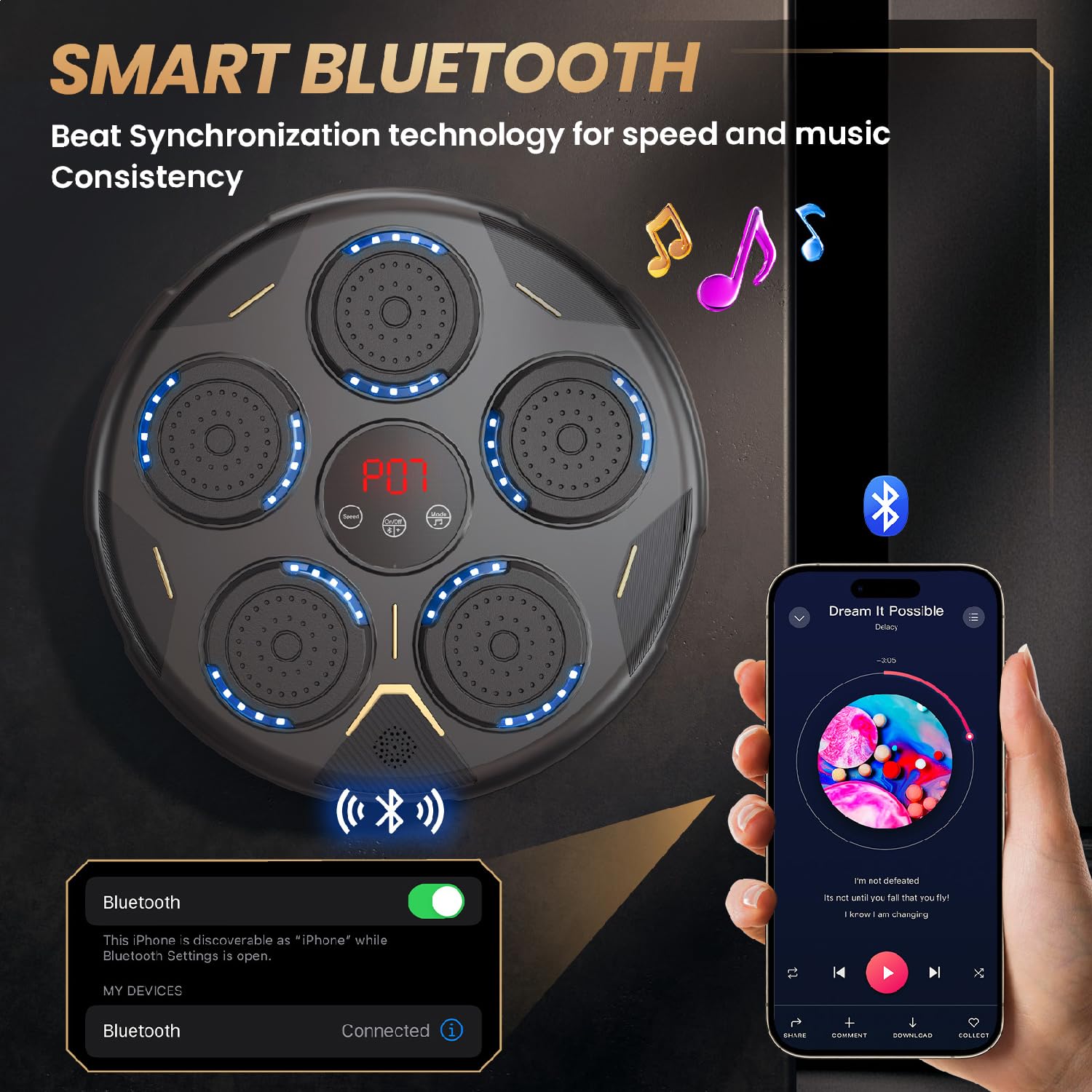 Best Music Boxing Machine EE - Portable Bluetooth Punching Bag with LED Lights for Home & Gym Workouts - Perfect for Fitness, Stress Relief & Fun Family Activities