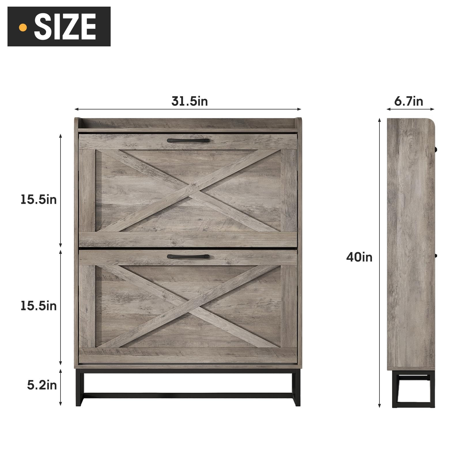 Maupvit Narrow Shoe Cabinet with 2 Flip Drawers - Slim Entryway Shoe Storage Organizer with Metal Legs | Farmhouse Style Free Standing Shoe Rack for Hallway, Closet & Small Spaces