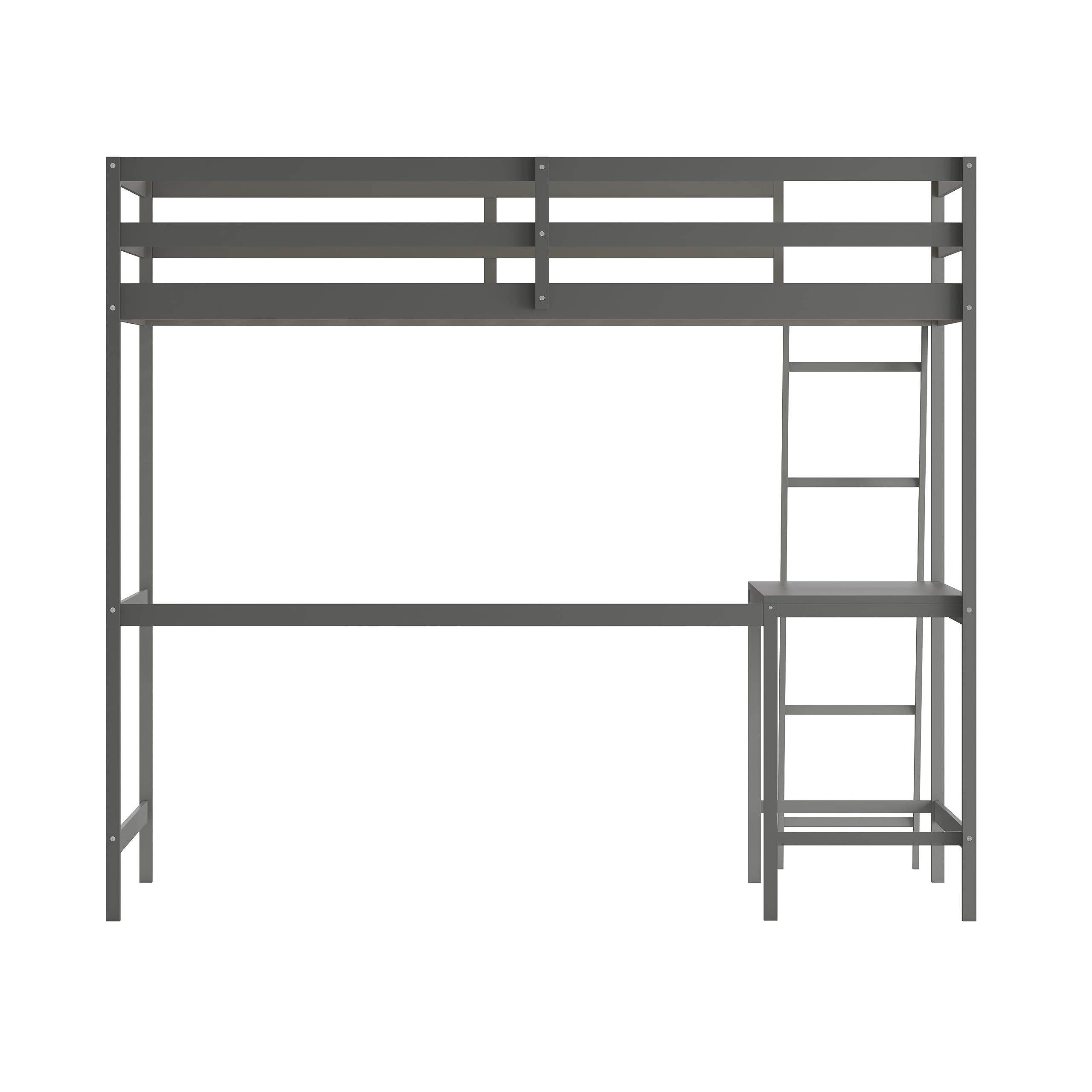 Full Size Loft Bed Frame with Desk - Light Gray Wood Slats, Protective Guard Rails & Ladder - Space Saving Design for Kids & Teens - Perfect for Small Bedrooms & Dorm Rooms