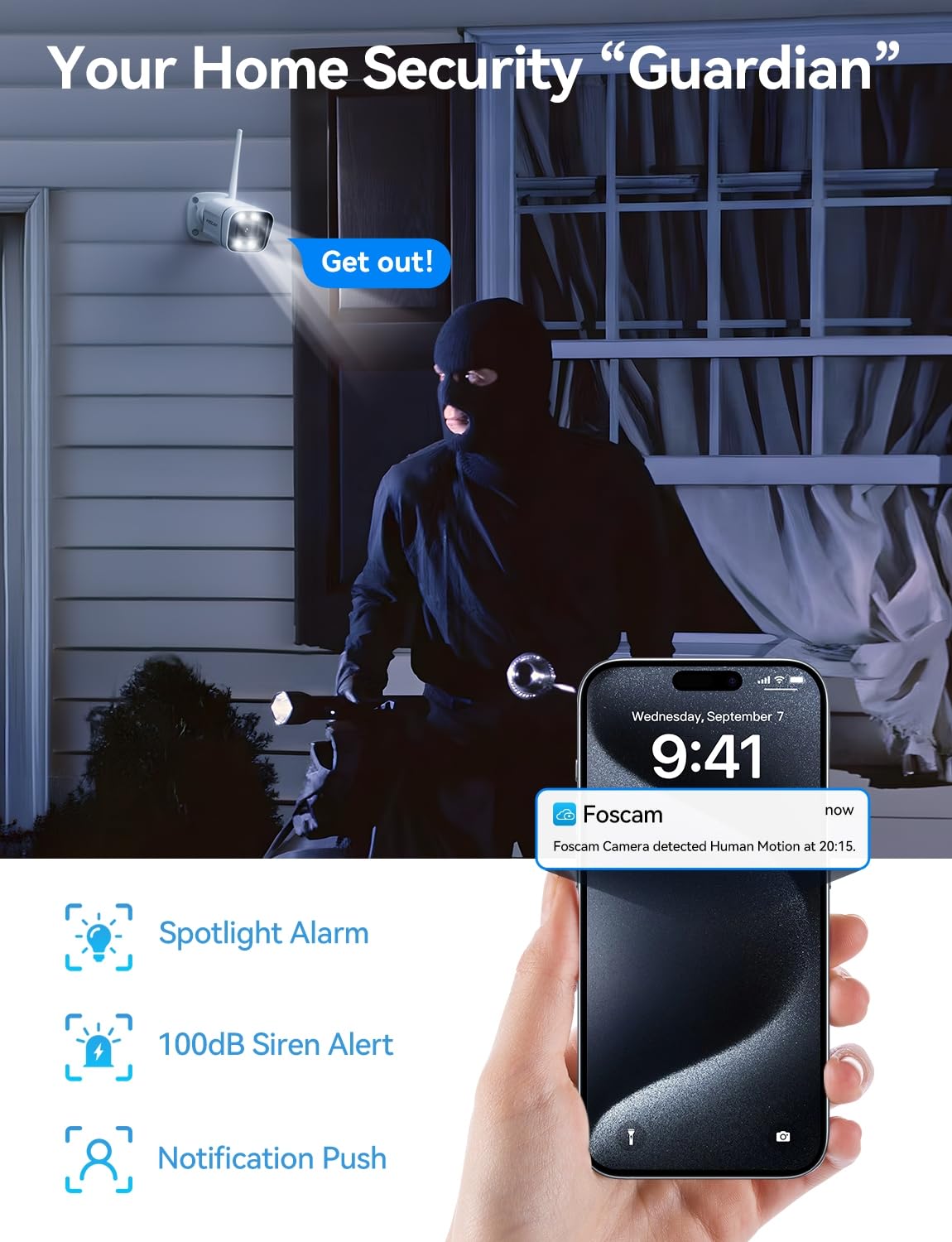 FOSCAM 4K 8MP Wireless Outdoor Security Camera with 5GHz/2.4GHz WiFi, 120° Wide View, 20x Zoom, AI Human/Vehicle Detection, 66ft Color Night Vision & IP66 Weatherproof - Ideal for Home Security, Backyard Monitoring, and Business Surveillance