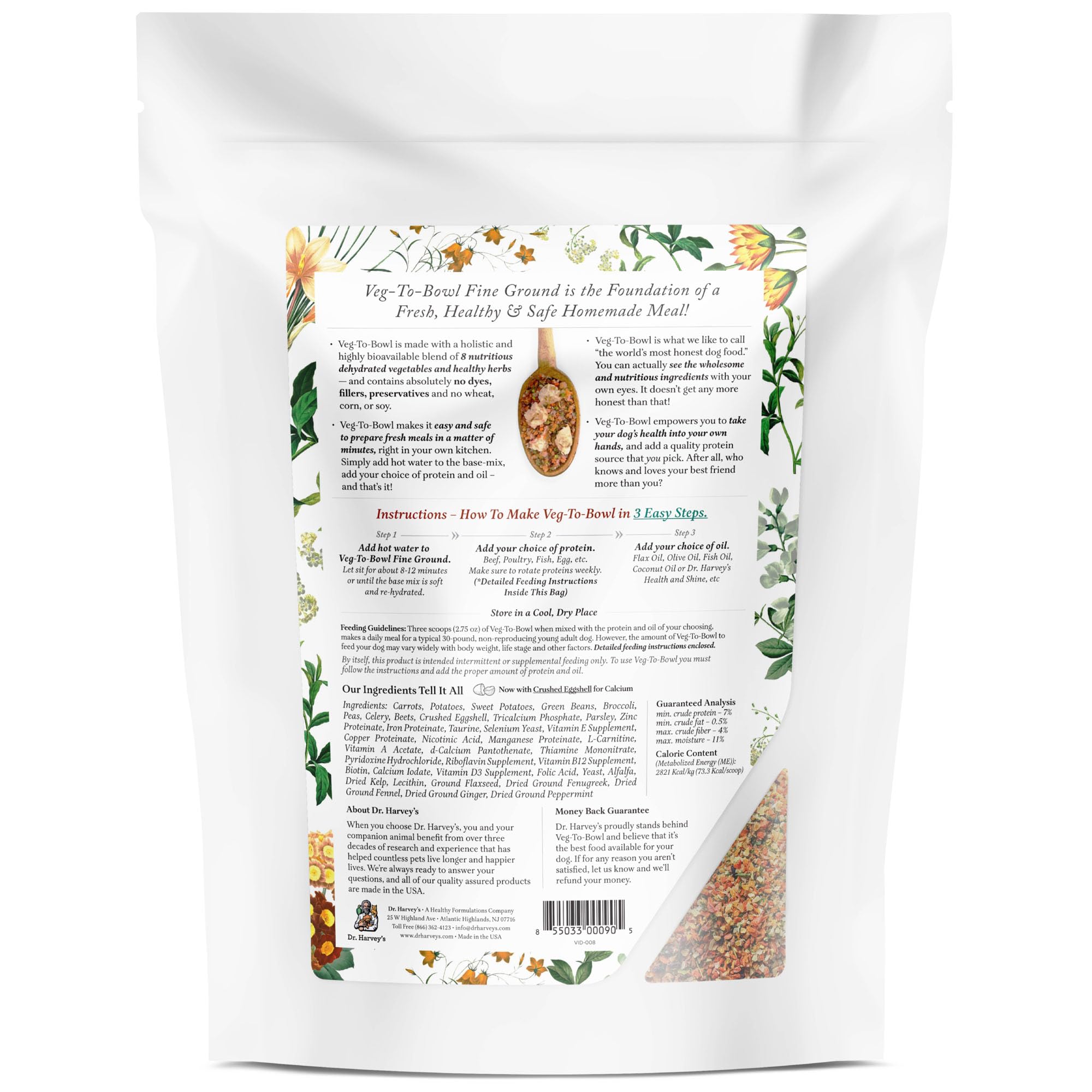 Dr. Harvey's Veg-to-Bowl Fine Ground Dog Food - Human Grade Dehydrated Grain Free Holistic Mix for Small & Medium Dogs (3lb) | Healthy Meal Topper for Picky Eaters & Digestive Support
