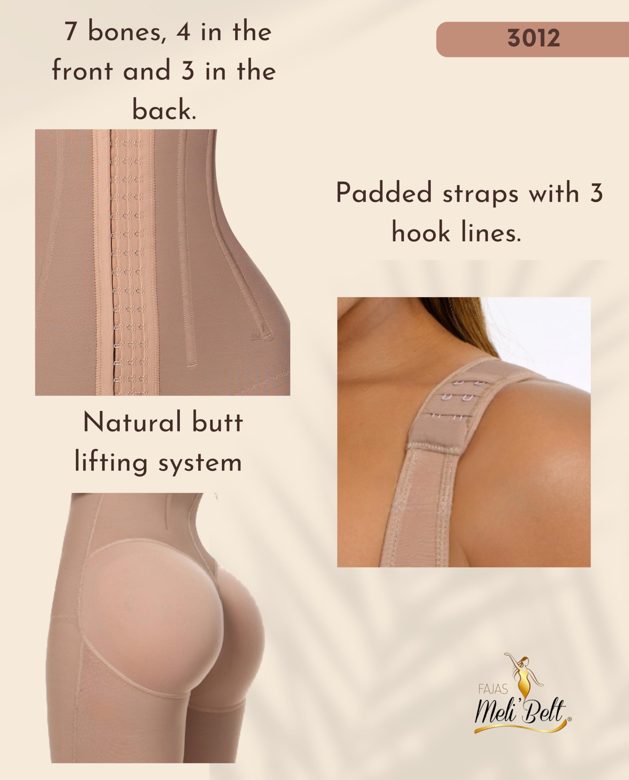 Melibelt 3012 Colombian Shapewear for Women - High Waist Fajas Reductoras with 7 Boning Rods & Built-in Bra - Tummy Control Body Shaper for Slimming, Postpartum & Everyday Wear