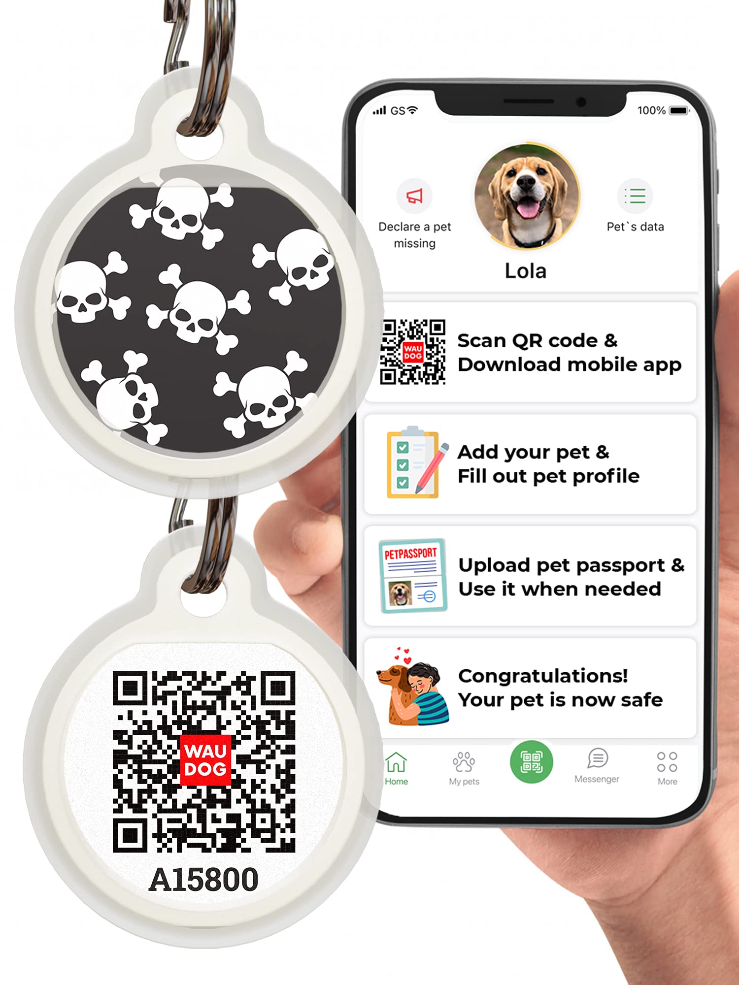 Durable Silicone QR Code Pet ID Tags for Dogs & Cats - Silent Pet Name Tags with Custom Engraving - Waterproof Dog Collar Tags for Puppy & Kitten Safety - Perfect for Daily Walks, Travel & Emergency Identification (Skull Design)