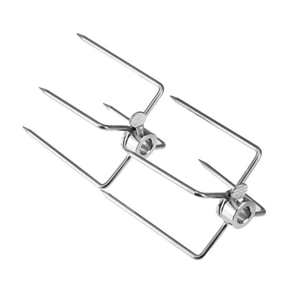 2Pcs Stainless Steel BBQ Forks with 4 Prongs - Heavy Duty Rotisserie Meat Forks for Outdoor Grilling, Camping, and Backyard Barbecues