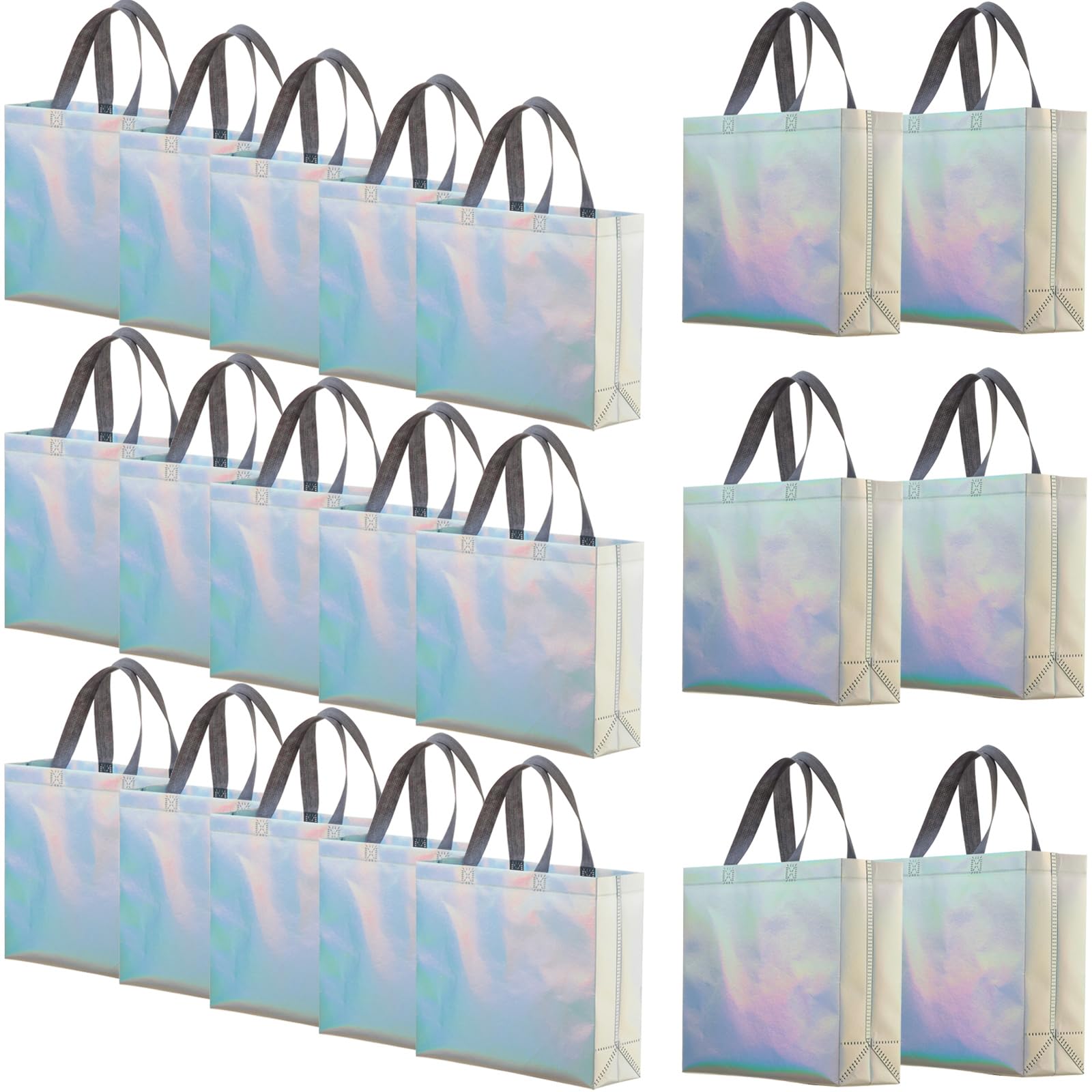 60-Pack Reusable Iridescent Gift Bags with Handles - 12.6