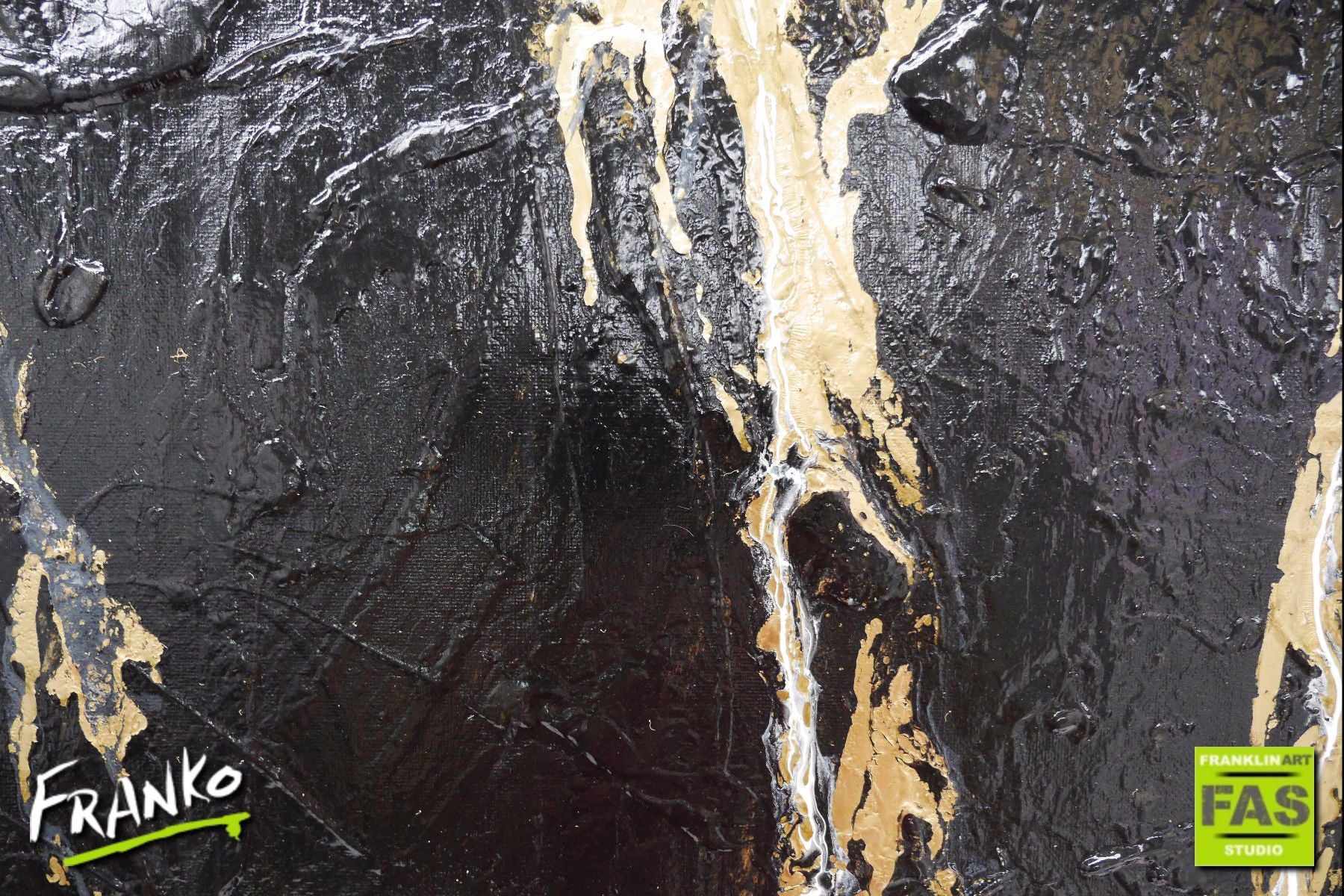 140cm x 100cm Black and Gold Abstract Painting with Metallic Veins - Modern Wall Art for Living Room, Bedroom & Office Decor
