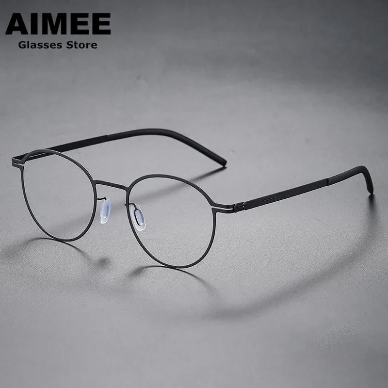 Aimee Unisex Full Rim Round Screwless Stainless Steel Eyeglasses Frame 20015 - Lightweight & Durable Eyewear for Work, Reading, and Everyday Fashion