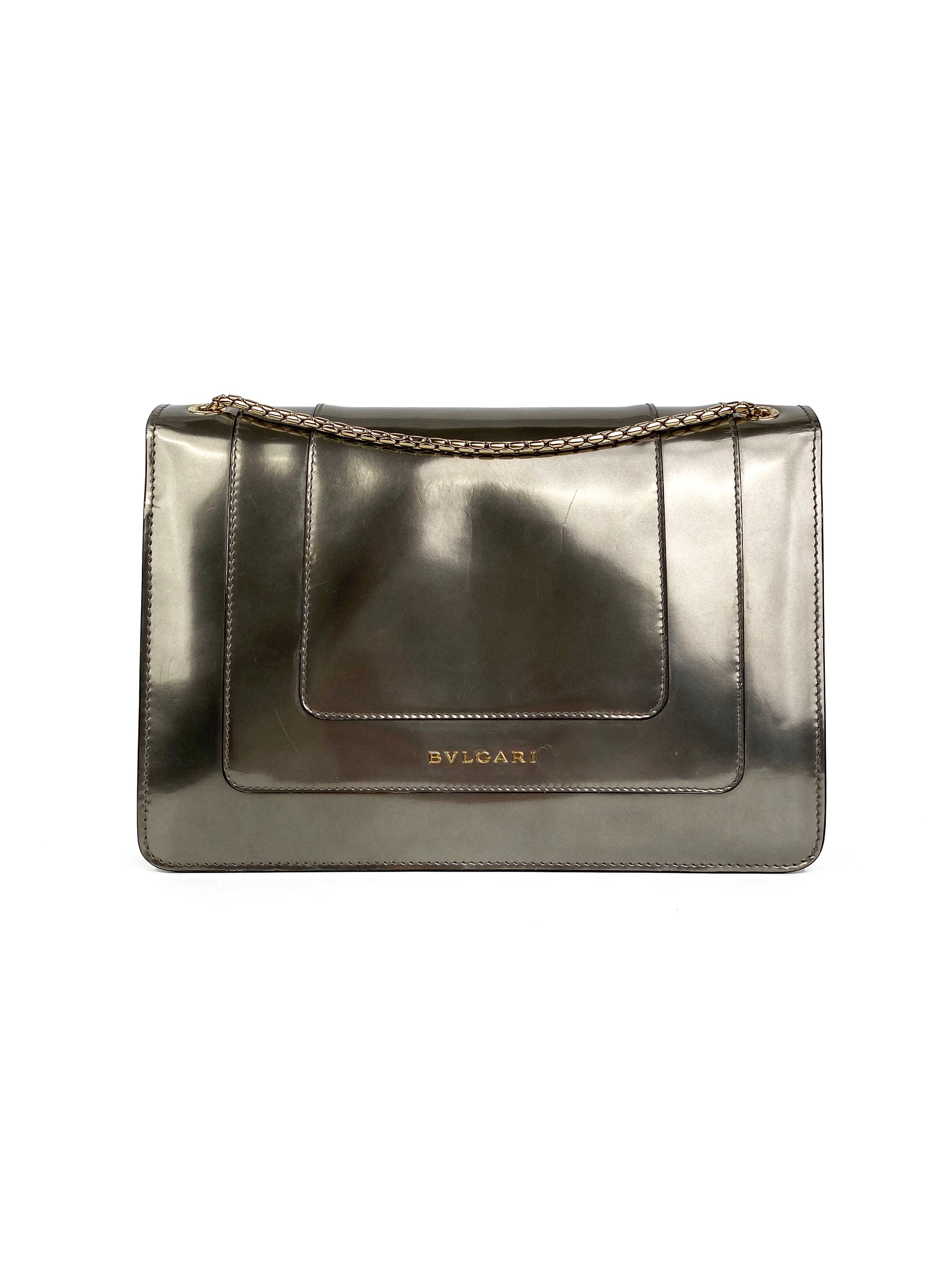 Bvlgari Serpenti Forever Silver Leather Shoulder Bag for Women | Luxury Designer Handbag for Evening Parties, Date Night & Special Occasions