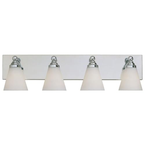 DESIGNERS FOUNTAIN 6494-CH Hudson 4-Light Bathroom Vanity Light Bar - Chrome Finish with White Opal Glass Shades for Modern Bathroom & Powder Room Lighting