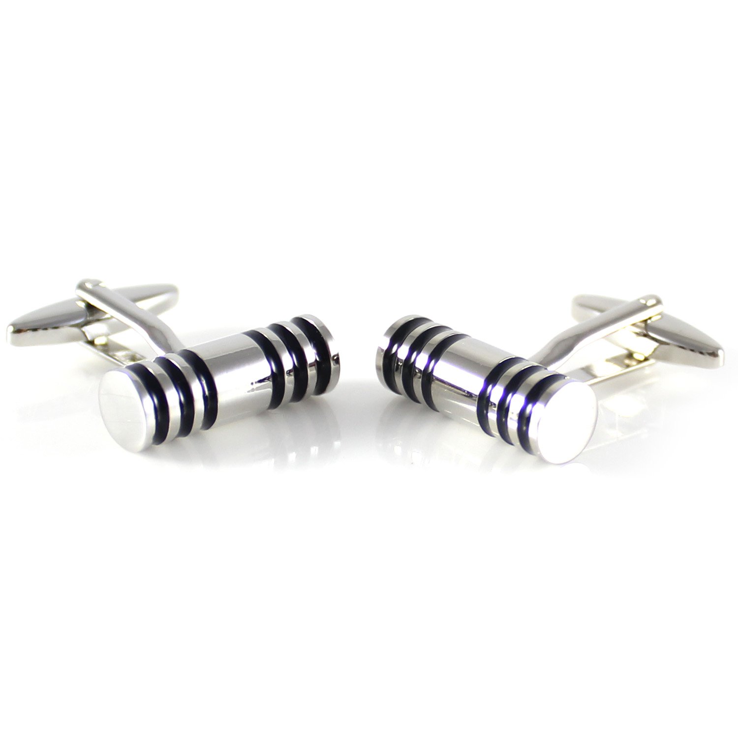 Rhodium Plated Classic Cylinder Cufflinks Set with Gift Box - Elegant Men's Dress Accessories for Weddings, Business Meetings & Formal Events