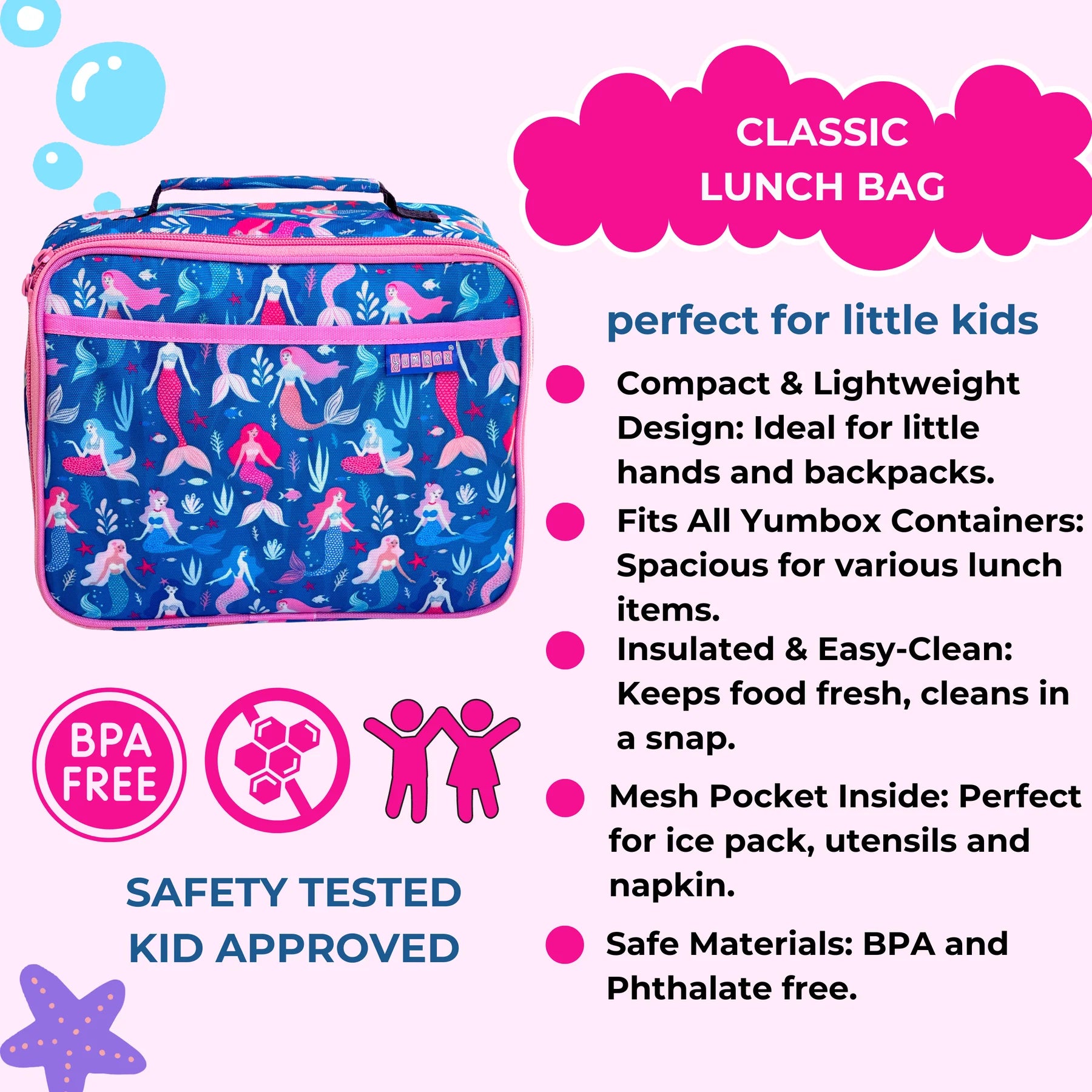 Yumbox Classic Leak-Proof Bento Lunch Box for Kids - Insulated Reusable Lunch Bag for School, Work & Picnics - BPA-Free Food Container with Compartments for Healthy Meals