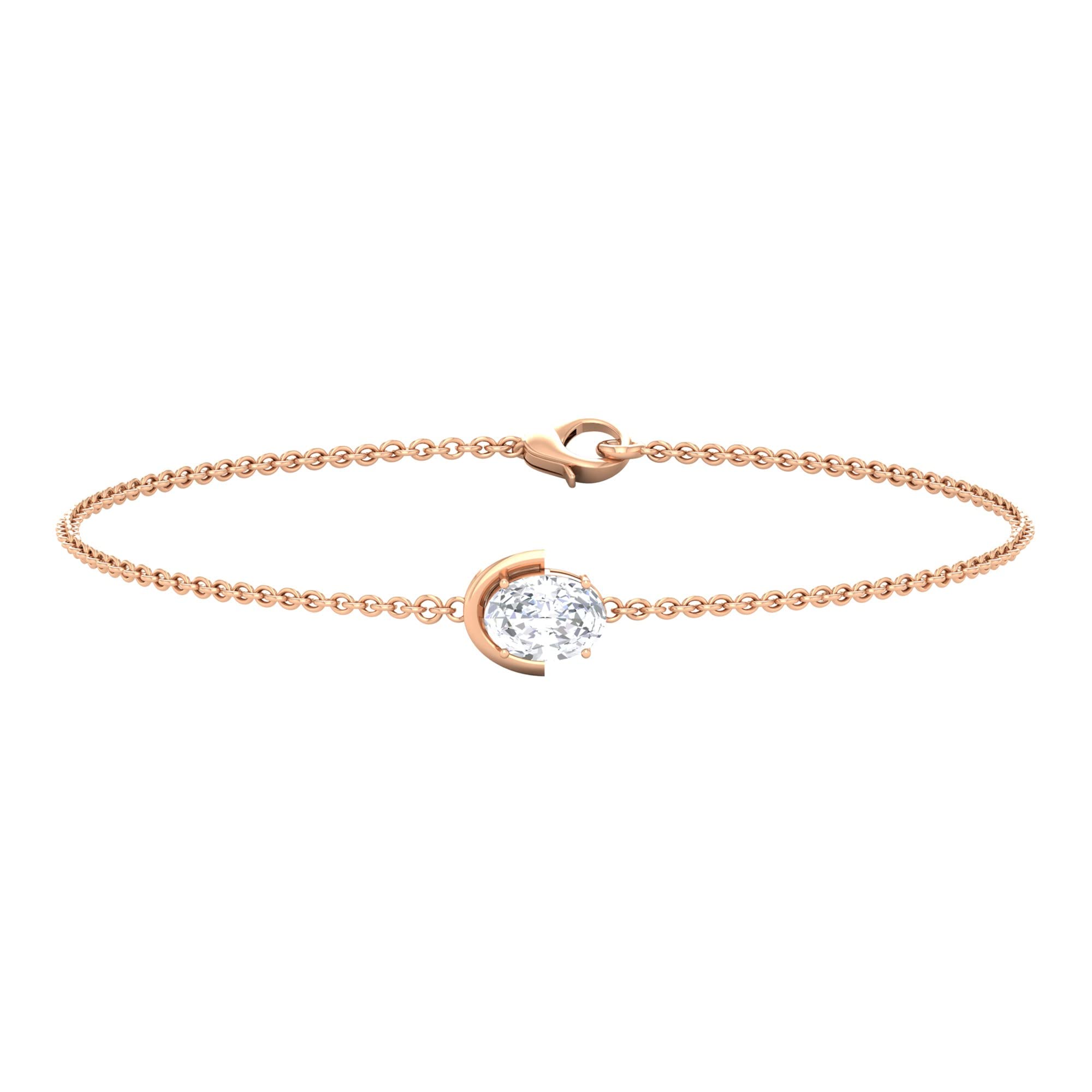 1 CT Oval Cut Moissanite & 14K Solid Gold Chain Bracelet for Women - 5x7mm Solitaire Jewelry, Dainty Everyday Wear, Gift for Her, Anniversary & Special Occasions