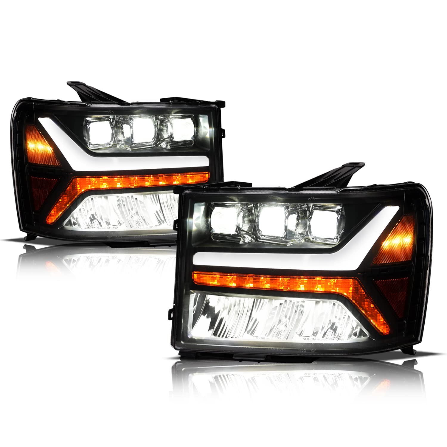 Alpha Owls LED Projector Headlights for 2007-2014 GMC Sierra - White Light Bar & Sequential Signals | Upgrade Your Truck Lighting