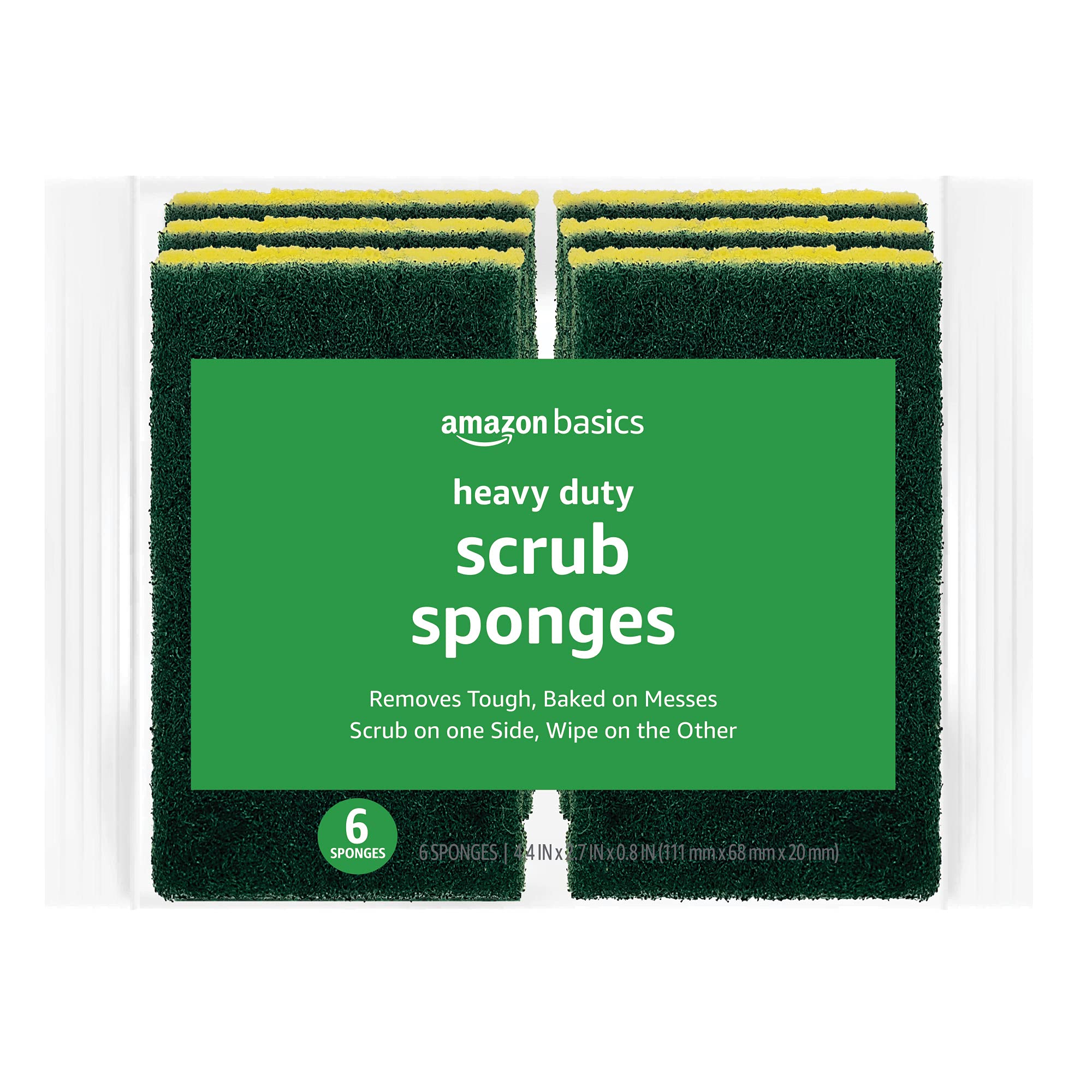 Amazon Basics Heavy Duty Sponges - 6 Pack, Super Absorbent & Durable Cleaning Sponges for Kitchen, Bathroom, Dishes & Household Cleaning