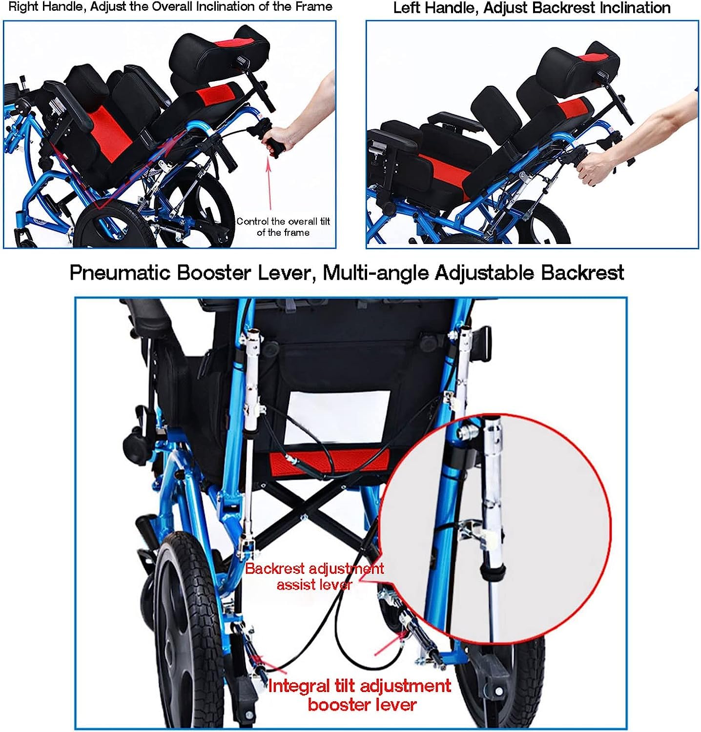 Lightweight Aluminum Alloy Fully Reclining Wheelchair for Adults & Children - High Back Support with Seat Belt & Removable Tray - Ideal for Stroke Recovery, Hemiplegia, Cerebral Palsy & Daily Mobility Assistance