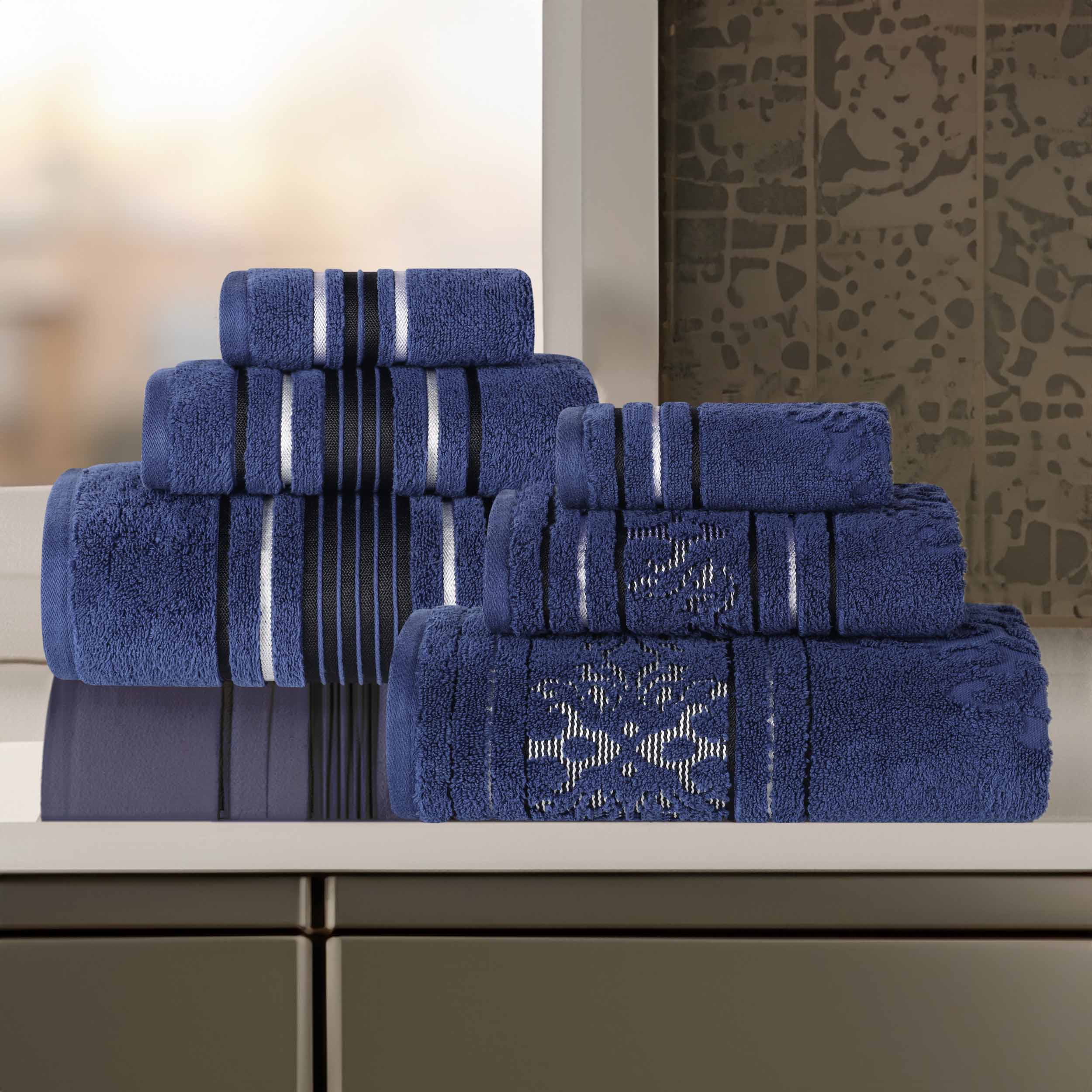 Premium 6-Piece Sadie Zero Twist Cotton Towel Set - Solid & Jacquard Floral Design | Ultra Soft & Absorbent Bath Towels for Spa, Hotel & Luxury Home Use