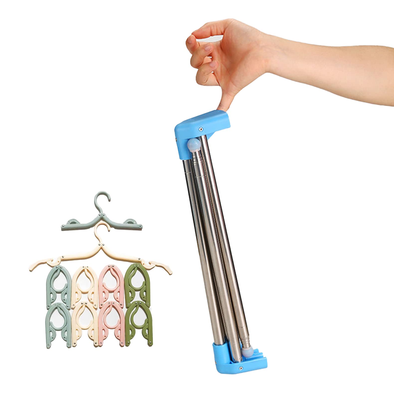 Portable Garment Rack - Extra Compact & Lightweight Foldable Clothes Drying Rack for Travel, Camping, Laundry, Dance | Indoor & Outdoor Use with 10 Foldable Hangers (Enhanced Longer & Thicker Design) - Perfect for Small Spaces, Dorms, Apartments & On-the-Go Drying Needs