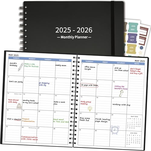 Monthly Planner Black(Dated 2025.1-2026.6)