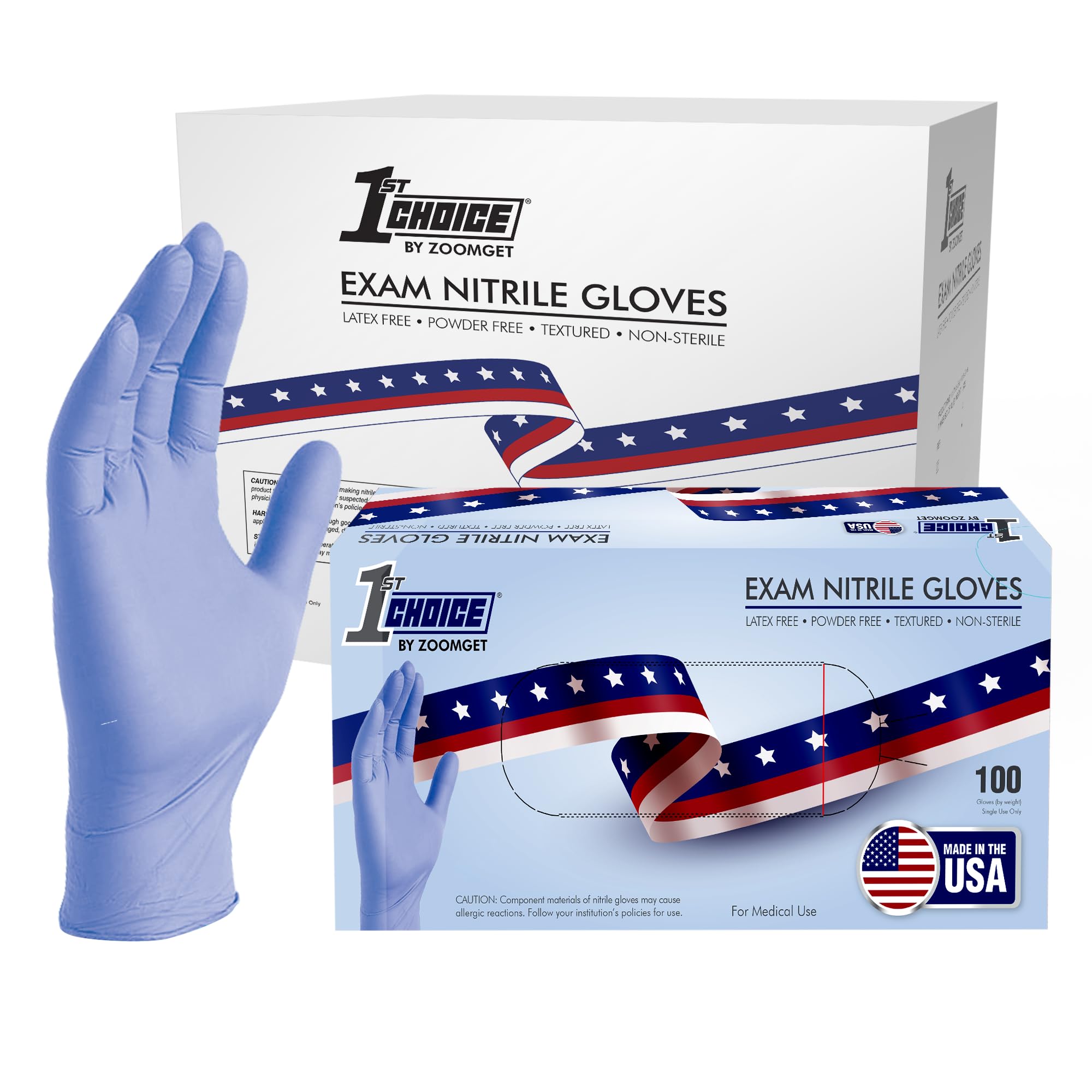 1st Choice 3 Mil Blue Indigo Nitrile Disposable Exam Gloves - TAA Compliant, Made in USA - Perfect for Medical, Dental, Laboratory & Food Handling Safety