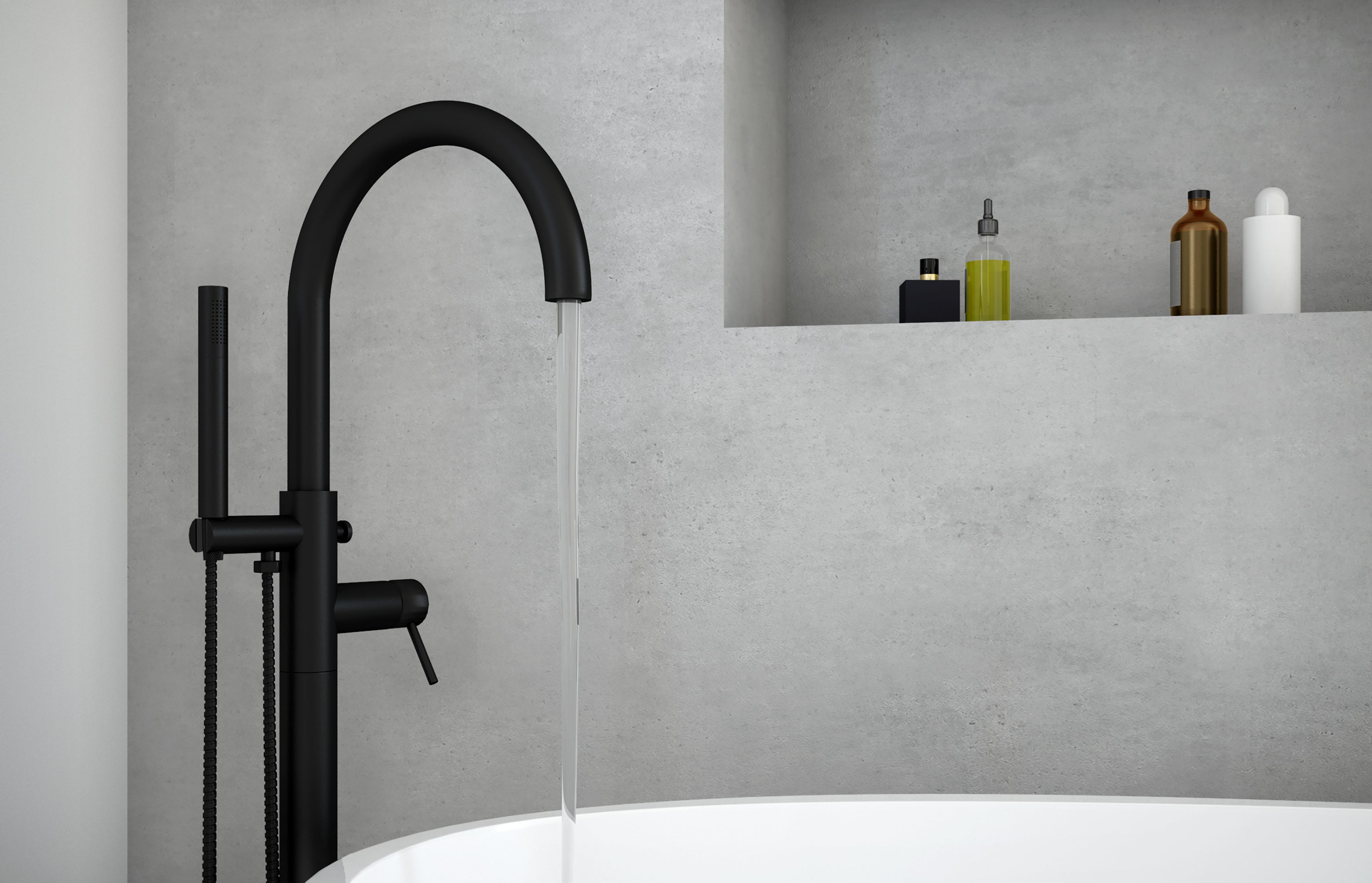 Ancona Nero Freestanding Bathtub Faucet - Matte Black Finish for Modern Bathroom Decor | Perfect for Spa-Like Relaxation and Luxury Bathing Experience