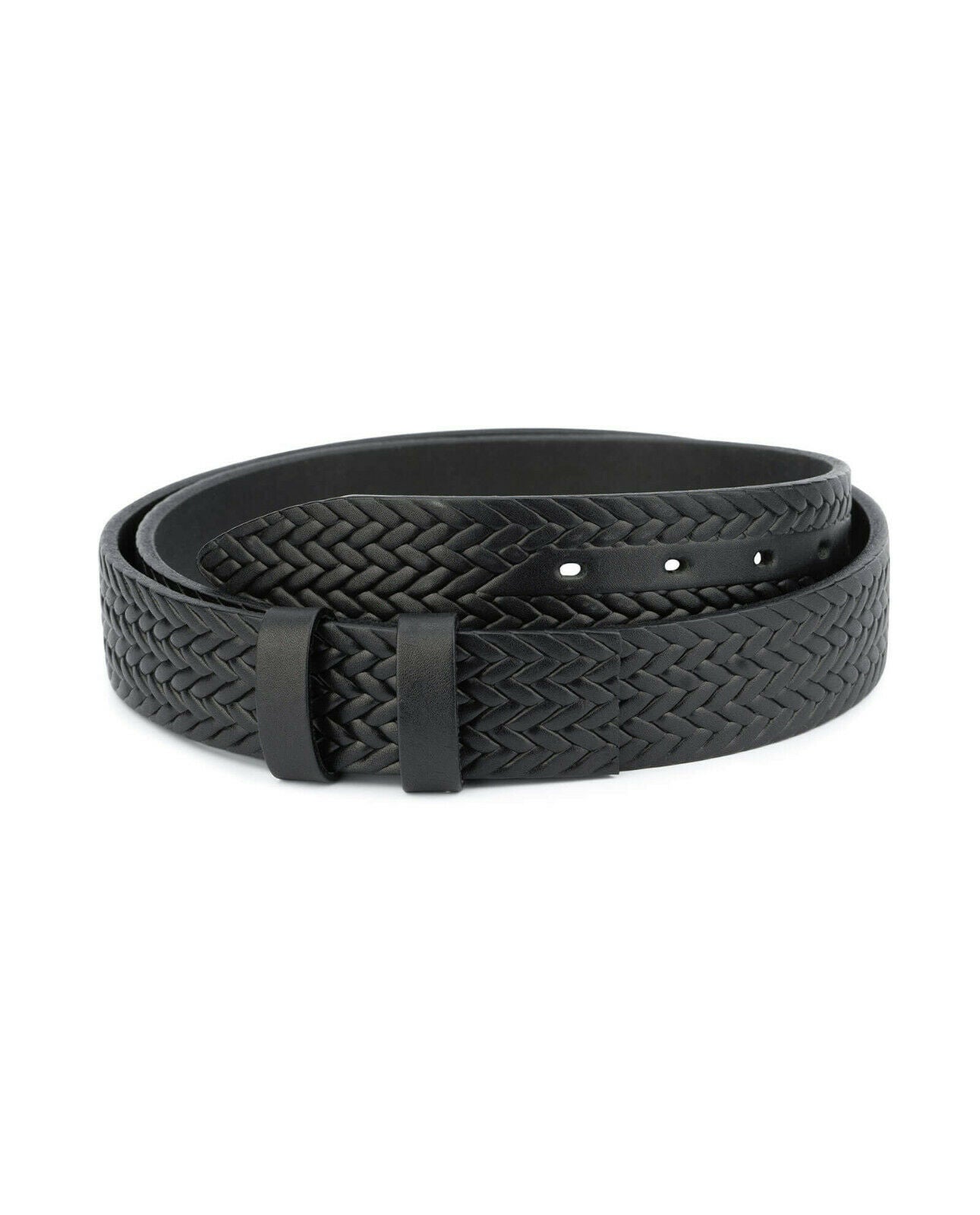 Ferragamo Buckle Black Full Grain Leather Woven Embossed Belt Strap for Men - 35mm Width - Perfect for Formal Wear & Business Attire