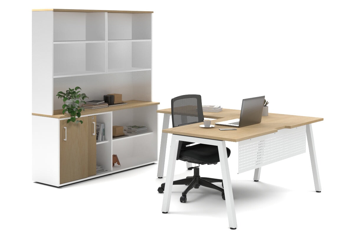 L-Shaped Executive Desk with Quadro A Legs in White - 1600L x 1800W with Cable Management Scallop - Perfect for Home Office, Corporate Workspace & Modern Workstations