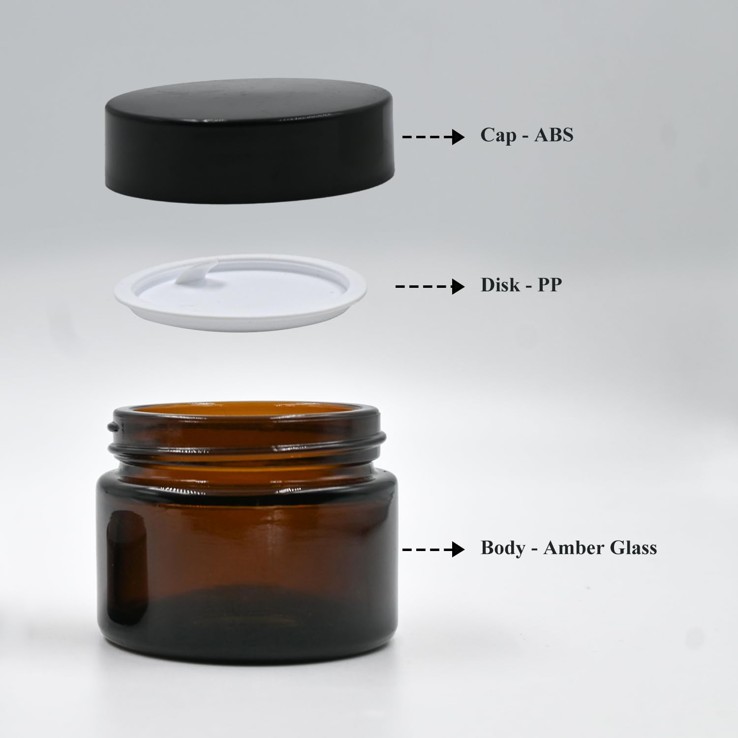 50g Amber Round Empty Glass Cosmetic Jars with Black Cap & White Inner Lids - Perfect for Creams, Balms, Face Scrubs & Body Lotions - Ideal for DIY Skincare, Travel Size Containers & Home Beauty Products
