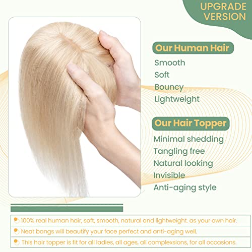 Clip in Human Hair Topper with Silk Base - Natural Looking Hairpiece for Thinning Hair - Perfect for Daily Wear, Special Occasions & Styling