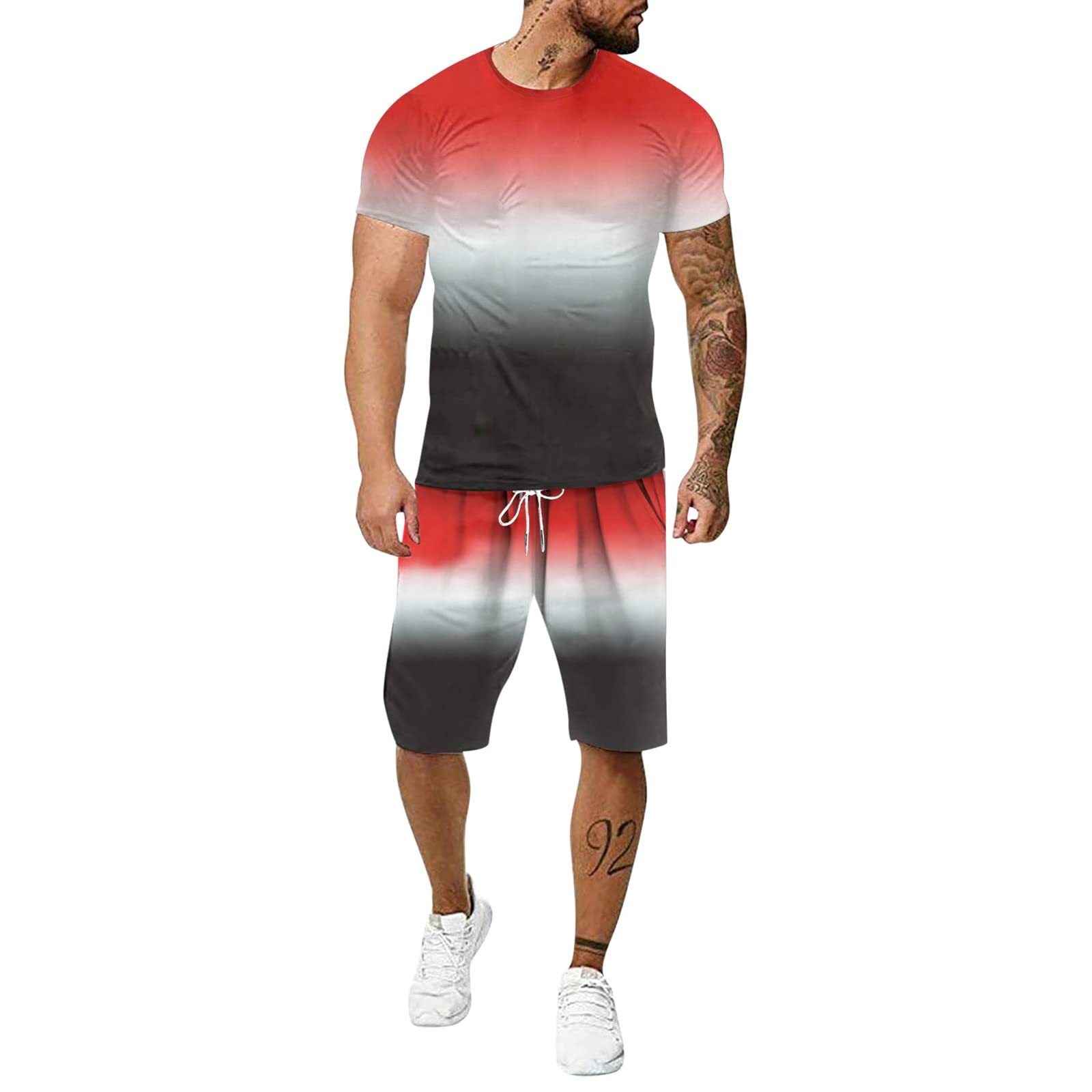 Uoki 2022 Men's Summer Tracksuit 2-Piece Outfit - Breathable Short Sleeve T-Shirt & Athletic Shorts Set | Gym Workout, Running, Casual Wear