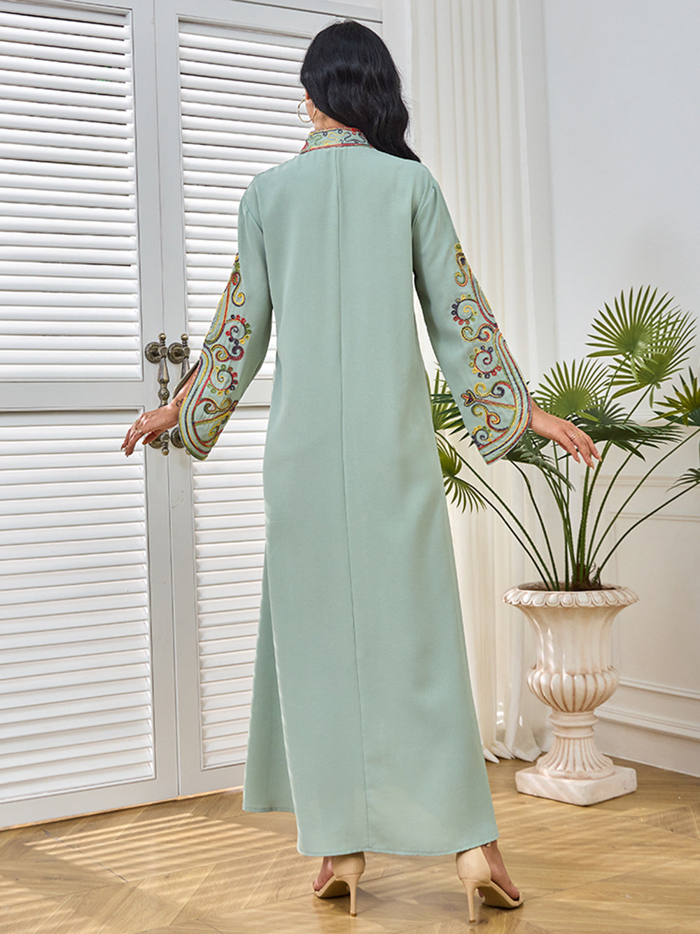 Elegant Eid Dress with Rope Embroidery - Flowy Caftan Kaftan Dress #25229 | Perfect for Eid Celebrations, Weddings & Special Occasions
