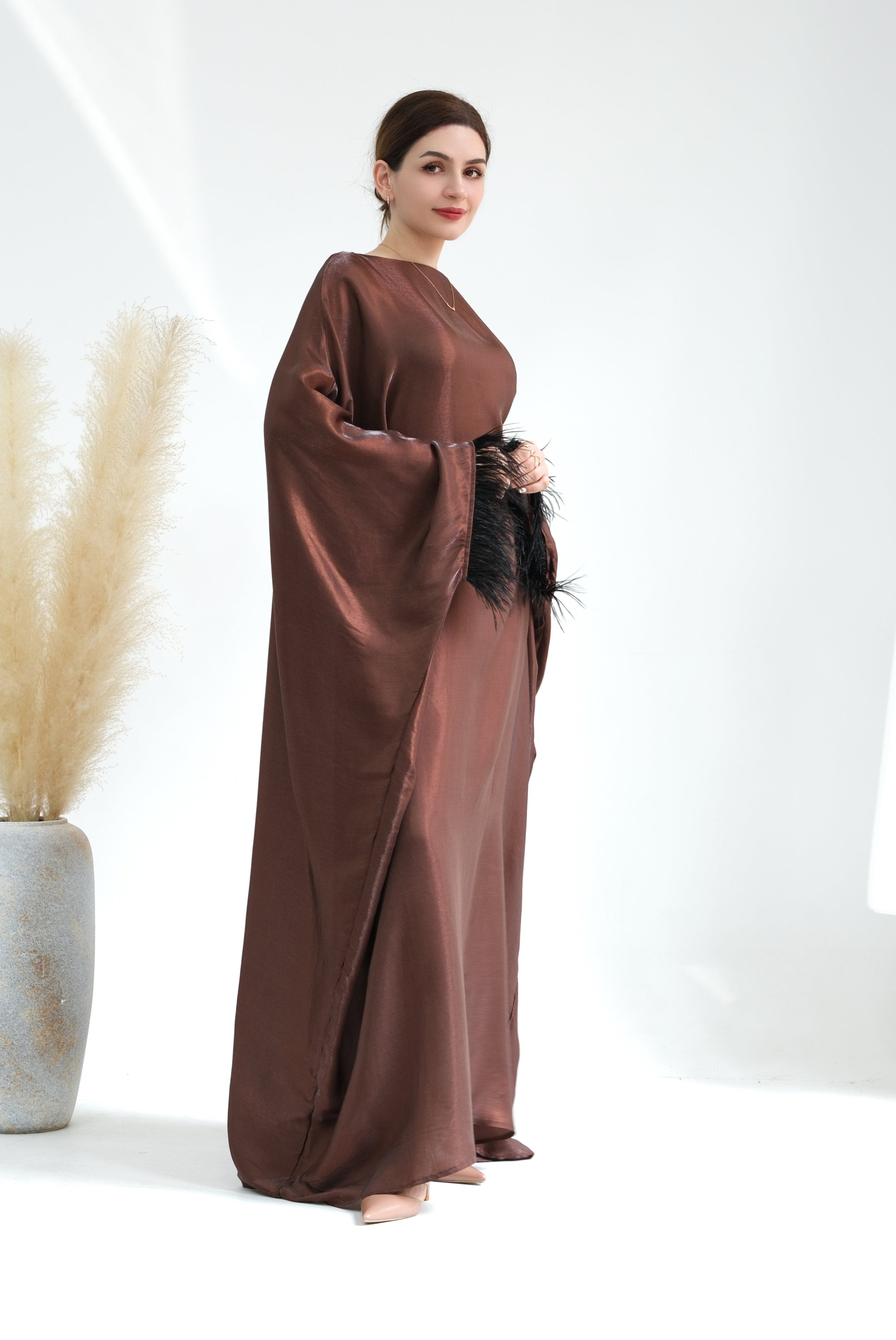 Elegant Marianne Butterfly Abaya Dress - Coffee Color | Modest Islamic Fashion for Women | Perfect for Prayer, Eid, and Special Occasions