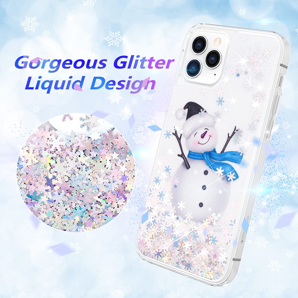 Maxdara Christmas Snowman Glitter Liquid Bling Case for iPhone 12/12 Pro - Sparkle Cute Protective Phone Cover for Holiday Gifts & Winter Party Accessories