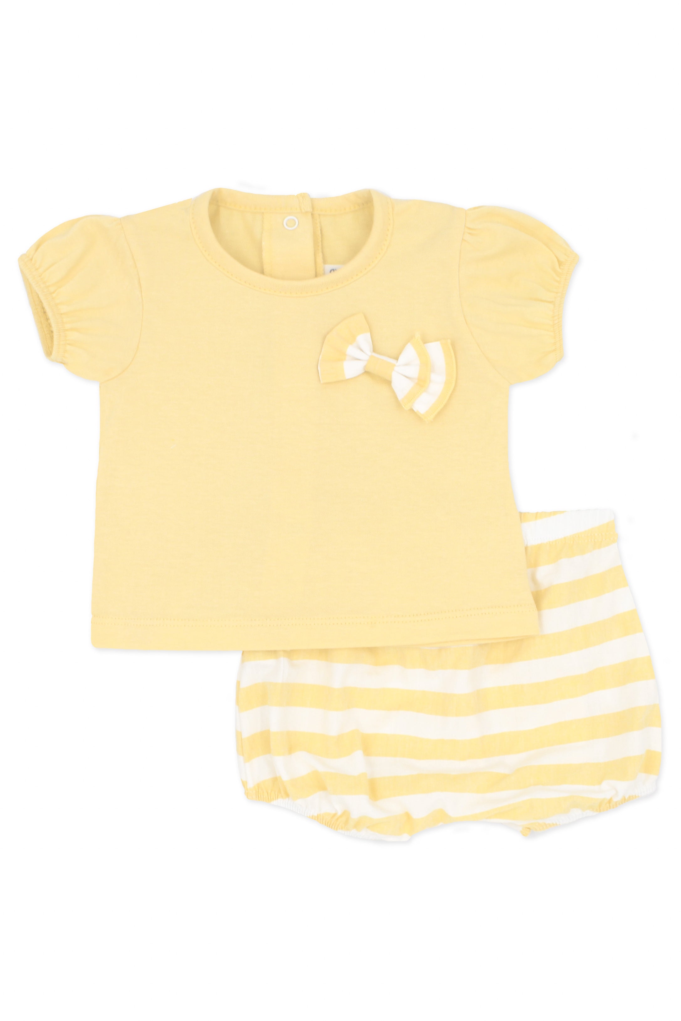 Emily Pale Yellow Striped T-Shirt & Bloomers Set - Cute Baby Girl Outfit for Photoshoots, Parties & Everyday Wear