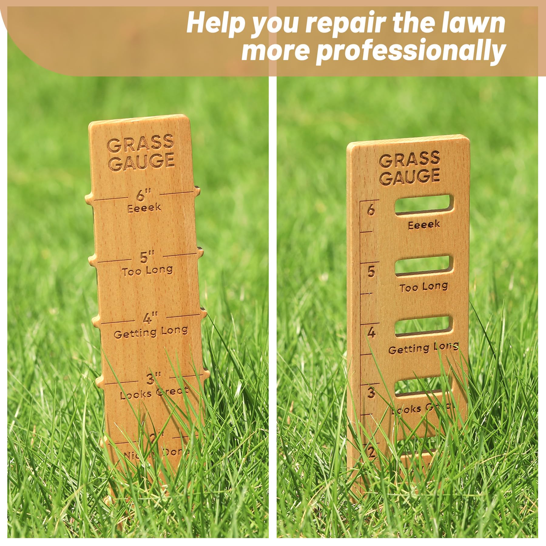 2PCS Wooden Grass Gauge Ruler - Outdoor Lawn Measurement Tool for Perfect Grass Trimming | Yard Care Essential with Height Indicator | Ideal Gardening Gift for Lawn Lovers | Perfect for Measuring Turf Height in Residential & Commercial Landscapes