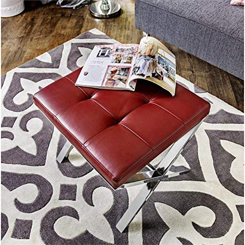 Vendera Leatherette Ottoman with Chrome Accent - Red Modern Footrest Stool for Living Room, Bedroom & Office | Furniture of America