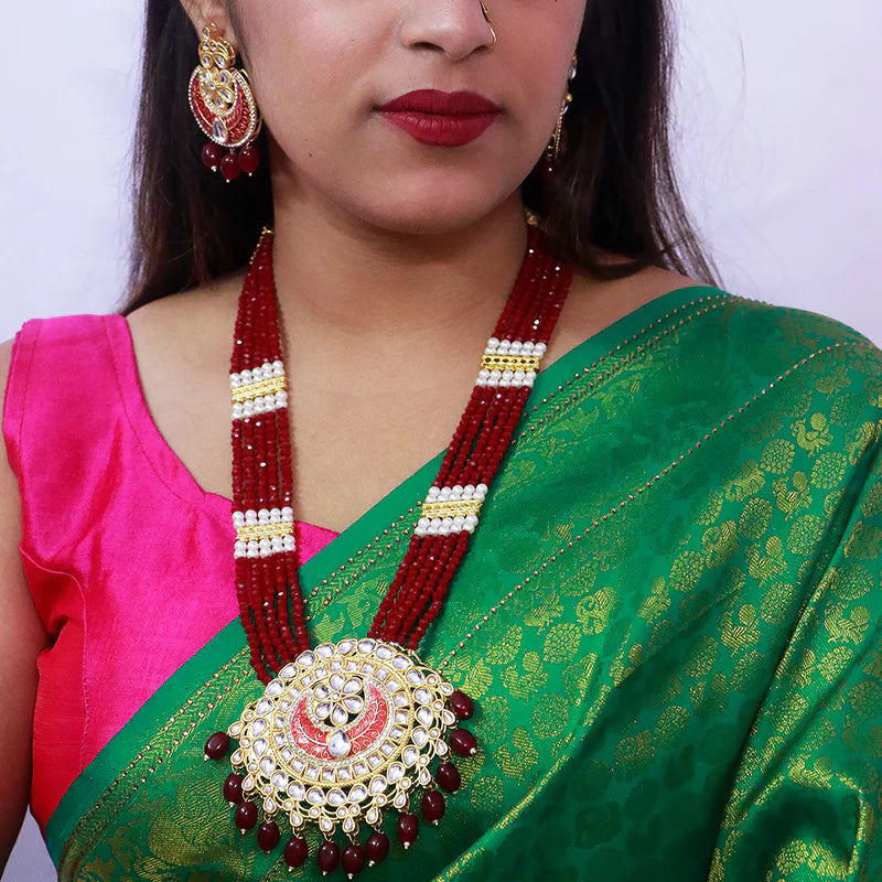 Luxury Gold Plated Royal Kundan Long Necklace for Women - Elegant Indian Bridal Jewelry for Weddings, Parties & Special Occasions
