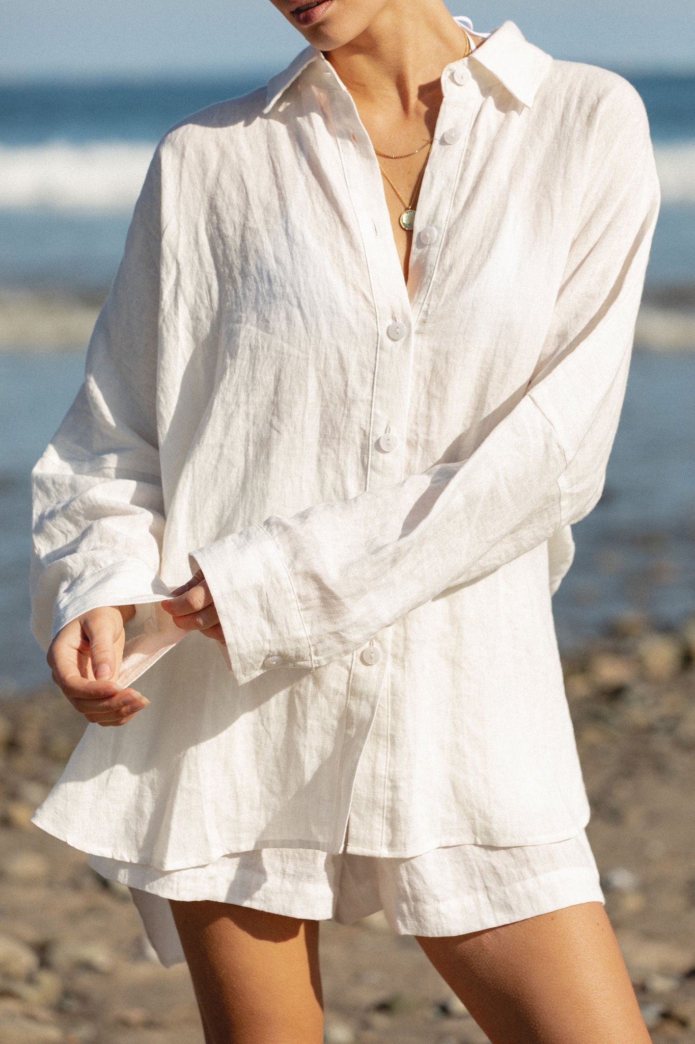 Stylish Capri Linen Oversized Button Down Shirt for Women - Perfect for Summer Beach Vacations, Casual Outings & Boho Chic Style