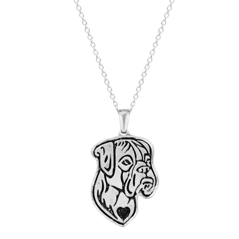 Pashal Boxer Dog Etched Sterling Silver Chain Pendant Necklace for Boxer, Bulldog & Dogue De Bordeaux - Perfect for Pet Lovers, Dog Birthday Gifts & Animal Jewelry Collections