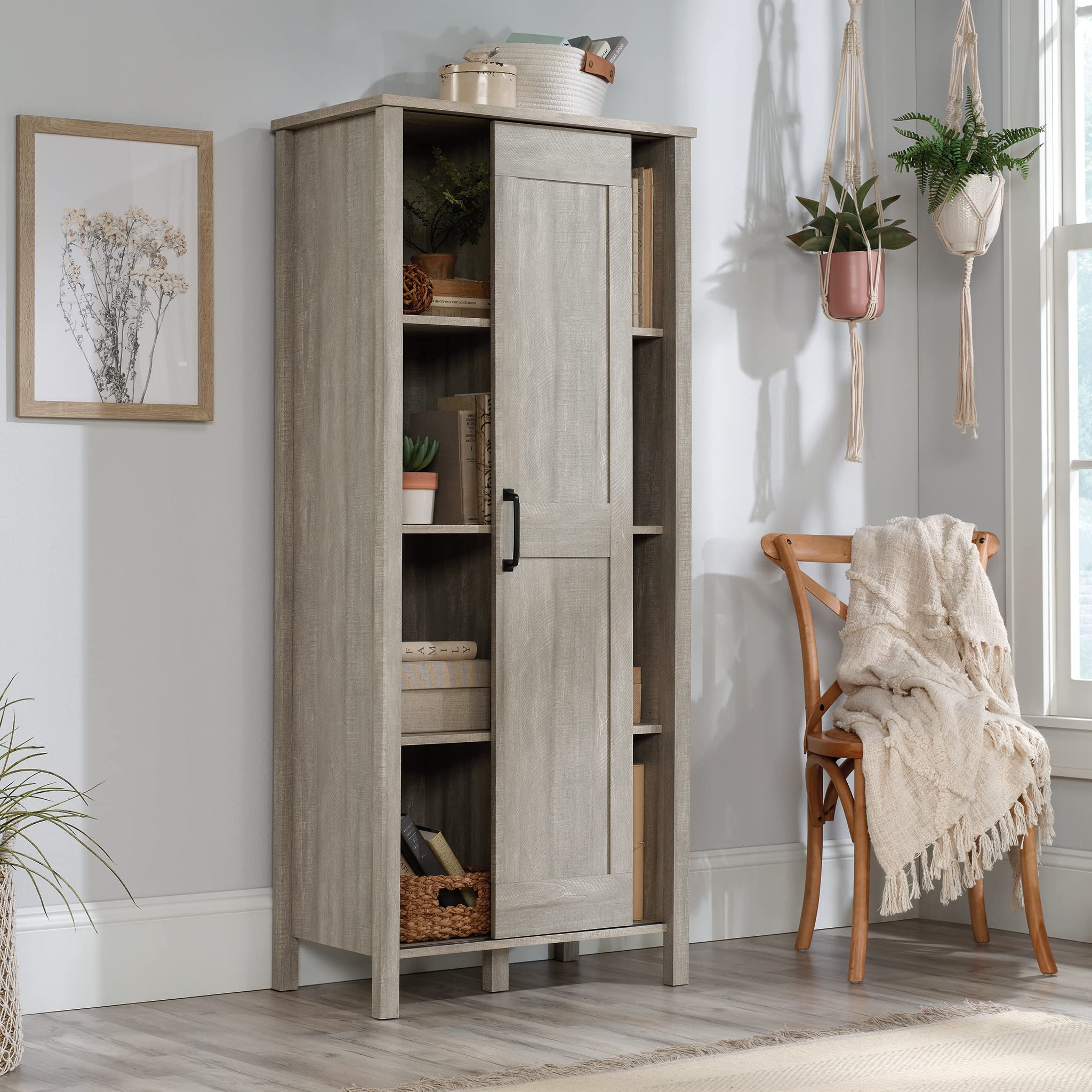Sauder Spring Maple Sliding Door Storage Cabinet - Pantry Organizer for Kitchen, Bathroom, or Office - 36 Inch Wide Freestanding Storage Unit with Adjustable Shelves