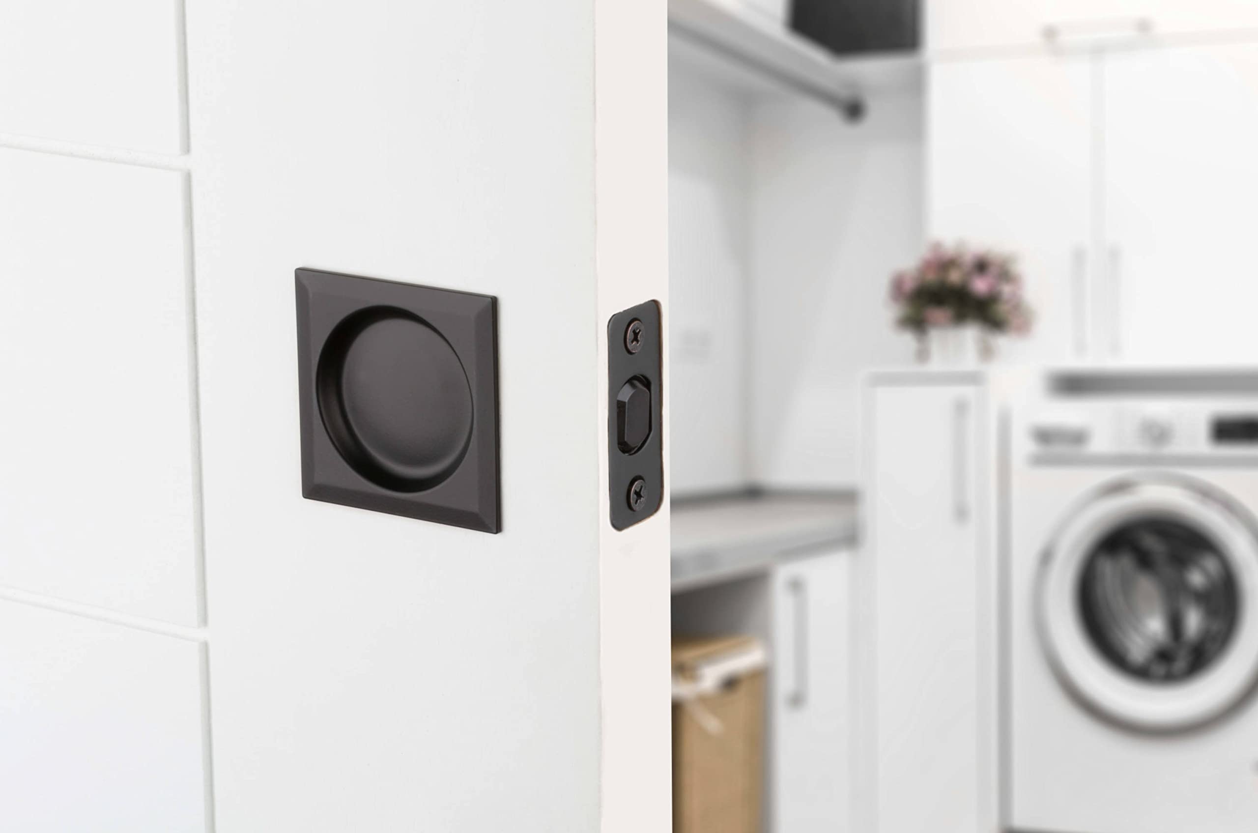 Kwikset 334SQT-26 Square Passage Pocket Door Lock - Bright Chrome Finish - Secure Sliding Door Lock for Bedroom, Closet & Bathroom Privacy