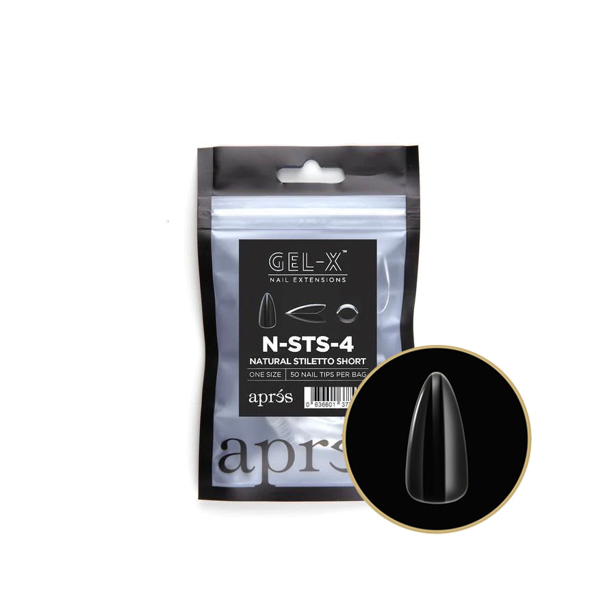 Apres Gel X Refill Bags - Natural Stiletto Short Nail Tips Size 4 (50 Pcs) | DIY Nail Extension Kit for Salon & Home Manicure
