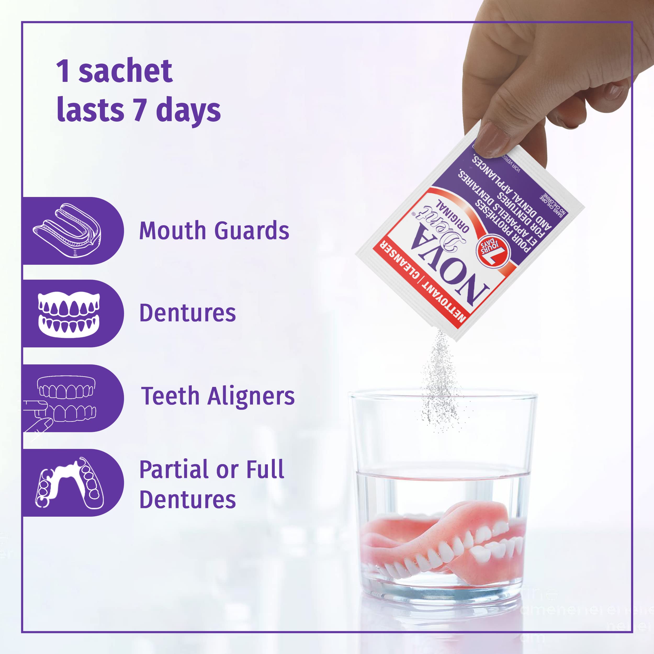 Premium Denture Cleaner Tablets - 12 Sachets (3 Month Supply) for Dentures, Retainers, Night Guards & Invisalign Aligners | Fast Cleaning, Fresh Breath & Stain Removal | Perfect for Travel & Daily Oral Care