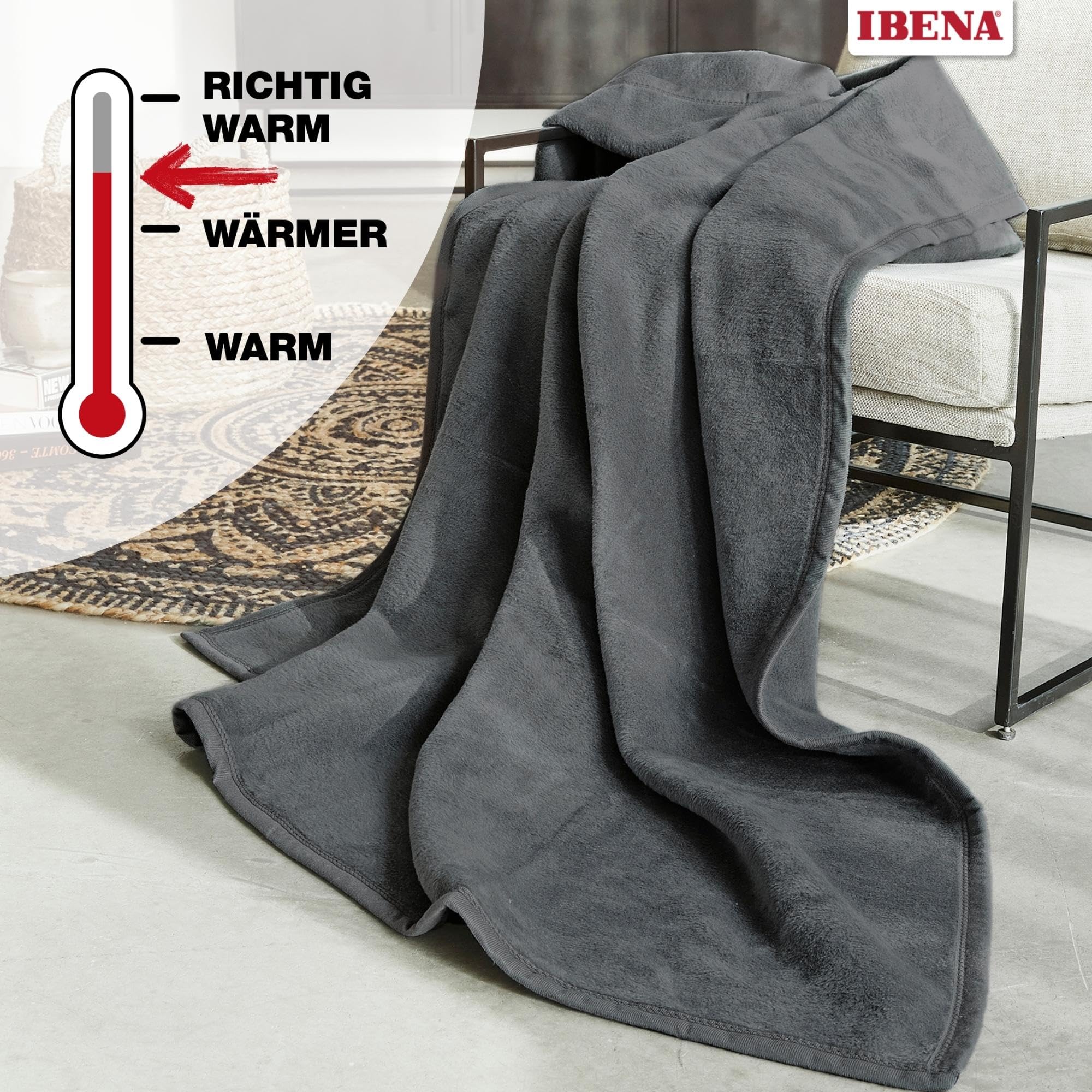 IBENA Plush Solid Color Cotton Blend Queen Size Bed Blanket - Soft & Cozy Pewter Gray Blanket for Bedroom, Living Room, and Guest Room
