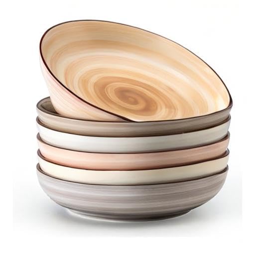 Sweese 6-Piece Pasta Bowls Set - 30oz Ceramic Deep Soup & Salad Bowls, Microwave & Dishwasher Safe - Oven Safe Porcelain Serving Dishes with Lipped Edges - Perfect for Pasta, Salad, Soup & Family Dinners